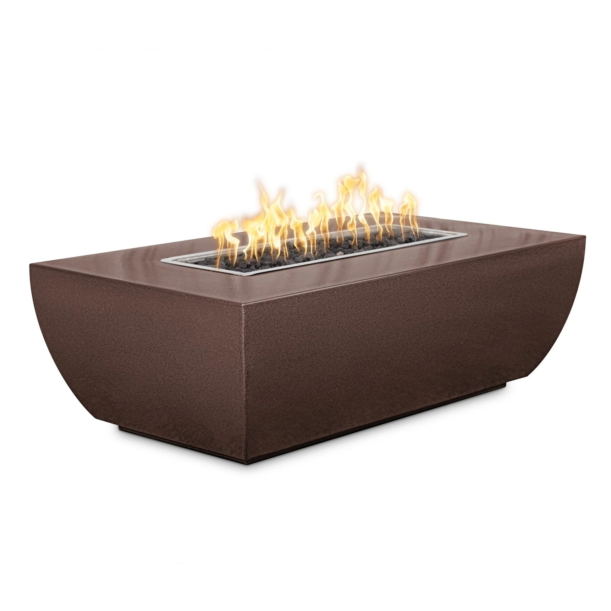 The Outdoor Plus Linear Avalon 60" Copper Vein Powder Coated Metal Liquid Propane Fire Pit - 15" Tall with 12V Electronic Ignition