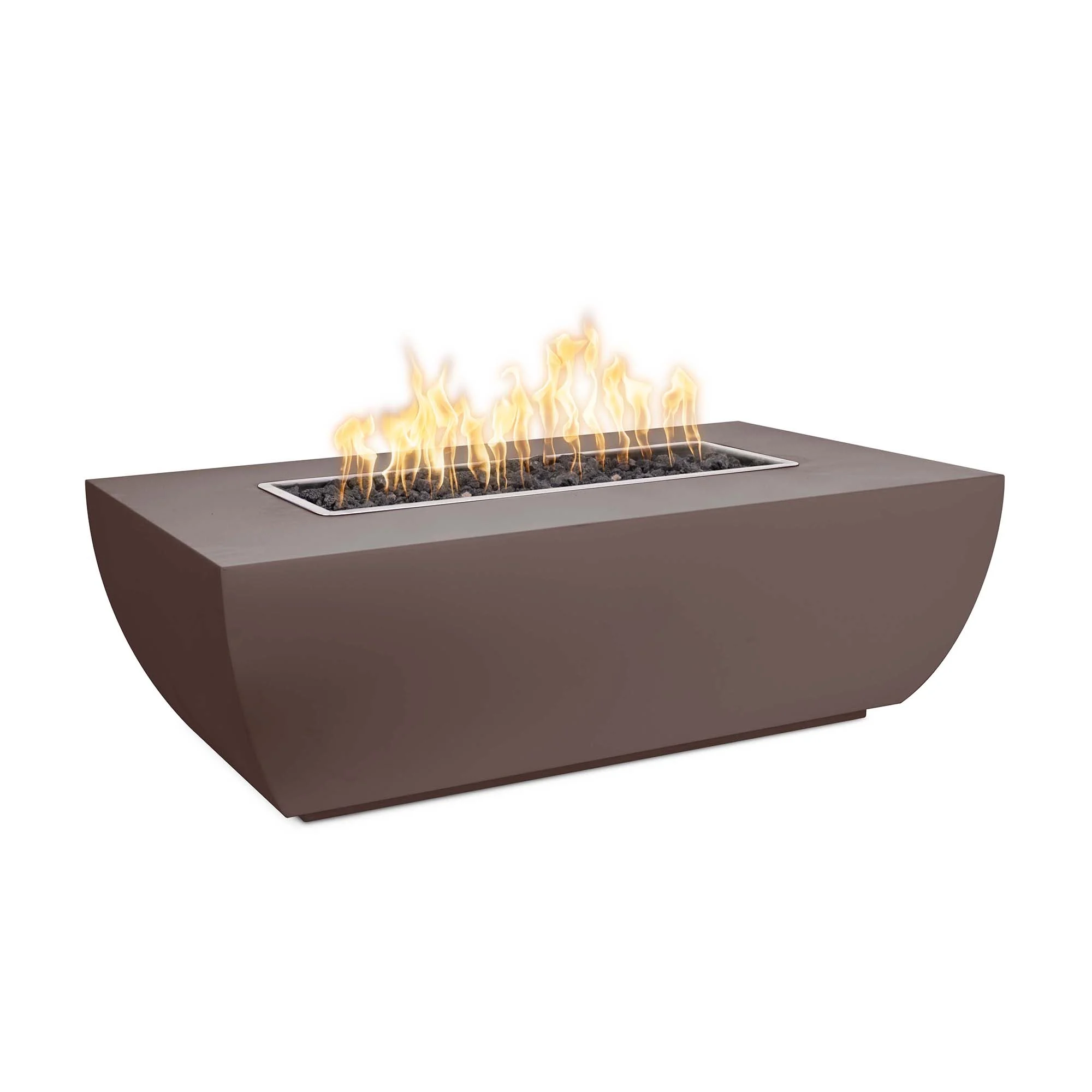 The Outdoor Plus Linear Avalon 84" Java Powder Coated Metal Liquid Propane Fire Pit - 15" Tall with Flame Sense with Spark Ignition