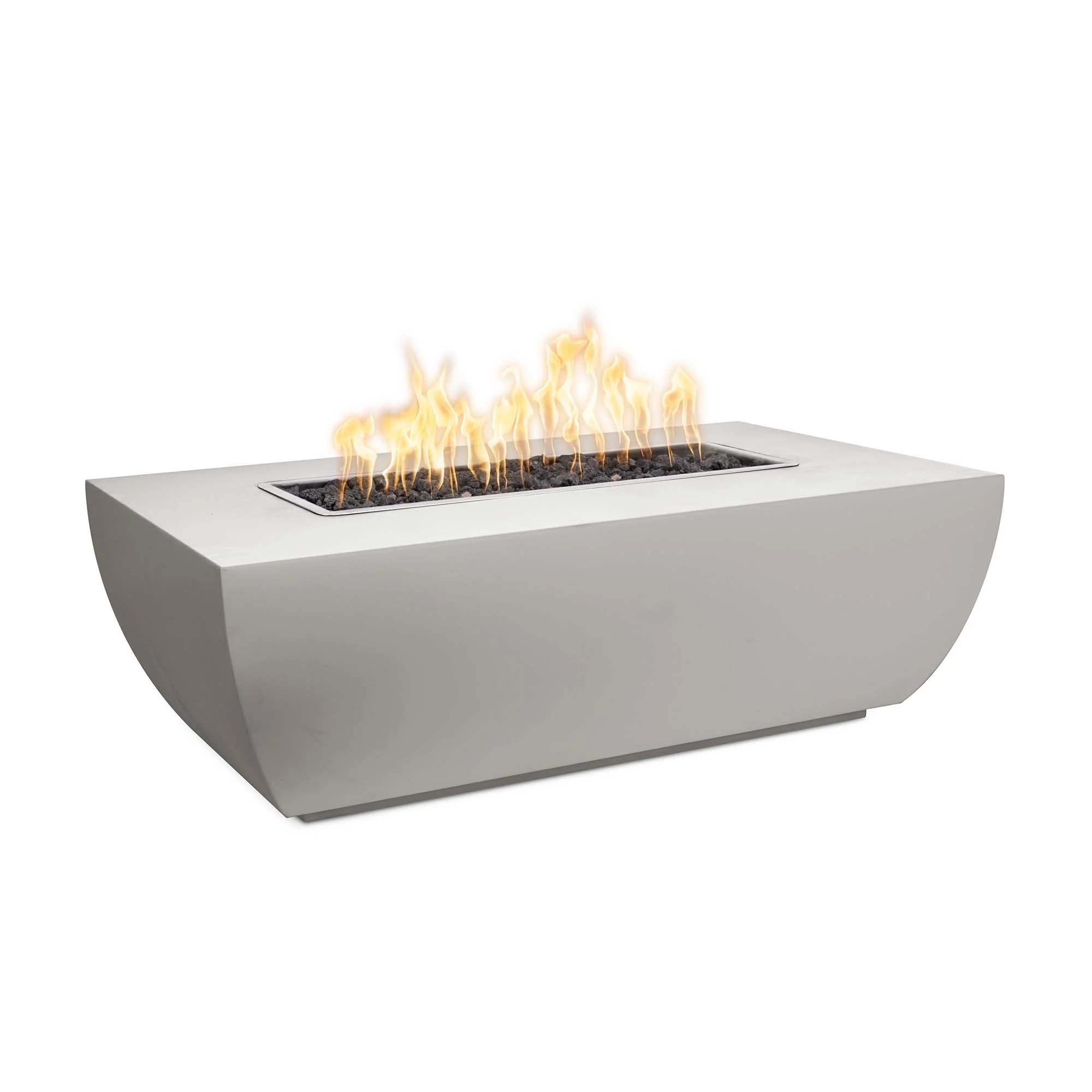 The Outdoor Plus Linear Avalon 84" Pewter Powder Coated Metal Liquid Propane Fire Pit - 15" Tall with 110V Electronic Ignition