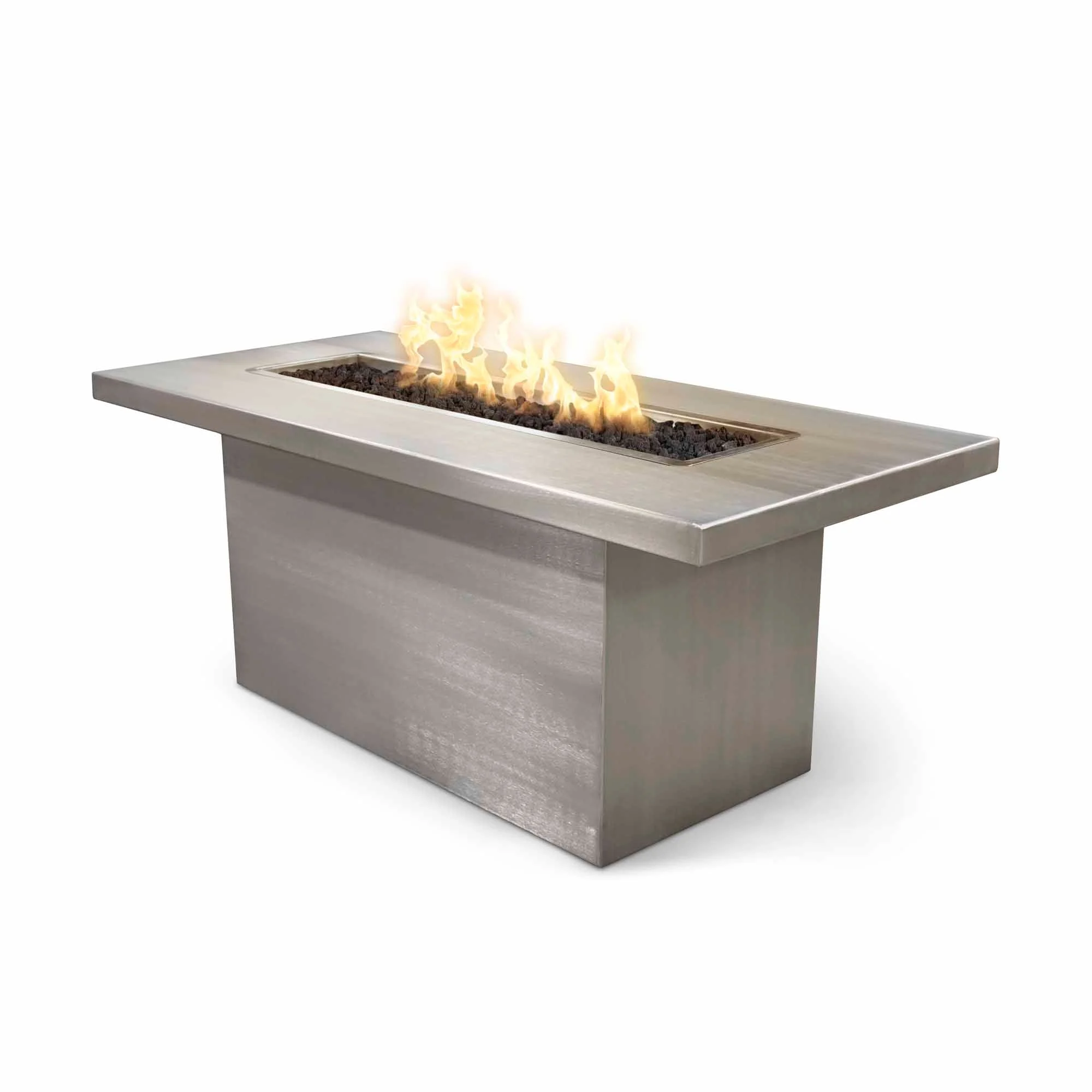 The Outdoor Plus Linear Bella 48" Hammered Copper Liquid Propane Fire Pit with Match Lit Ignition
