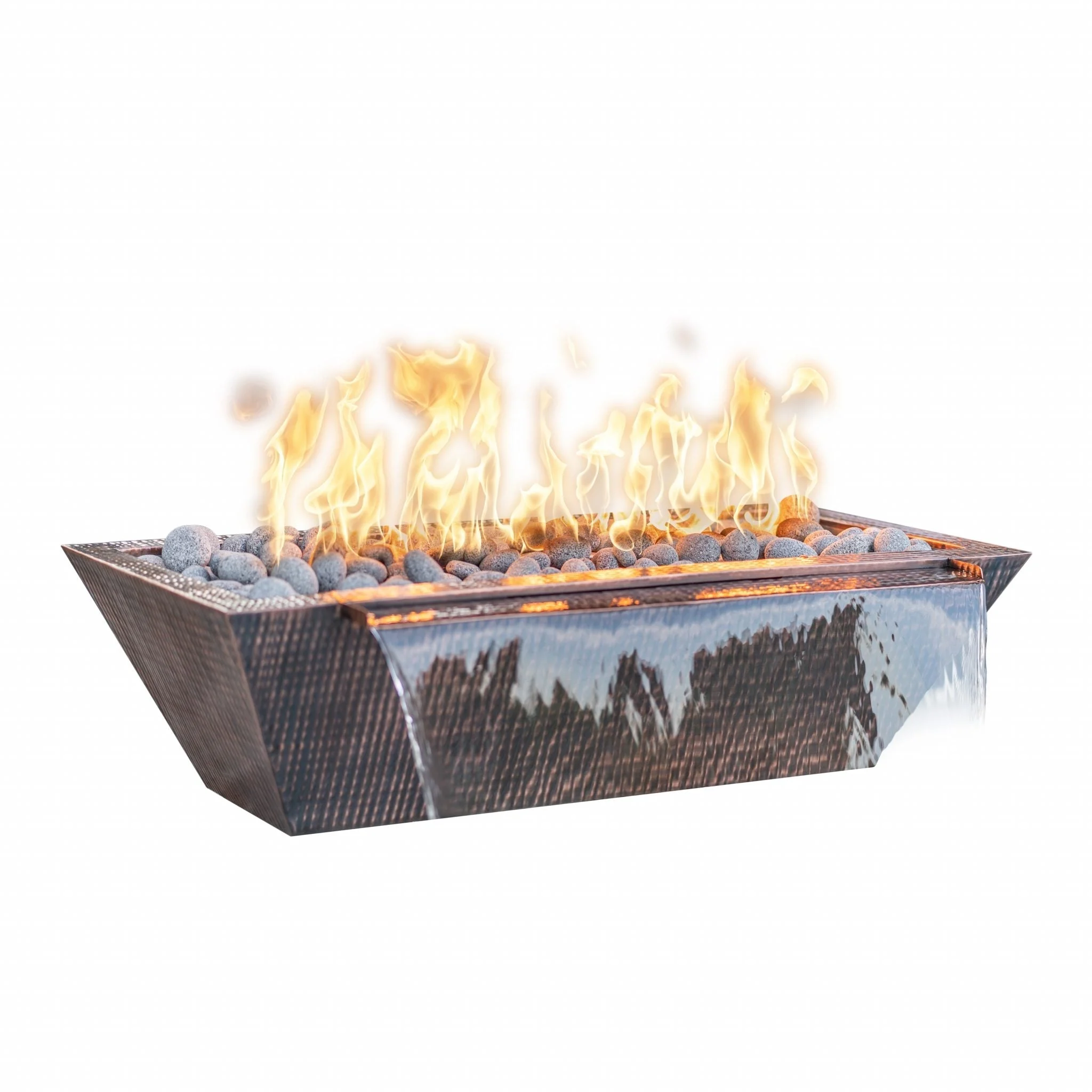 The Outdoor Plus Linear Maya 48" White Powder Coated Metal Liquid Propane Fire & Water Bowl with Match Lit Ignition