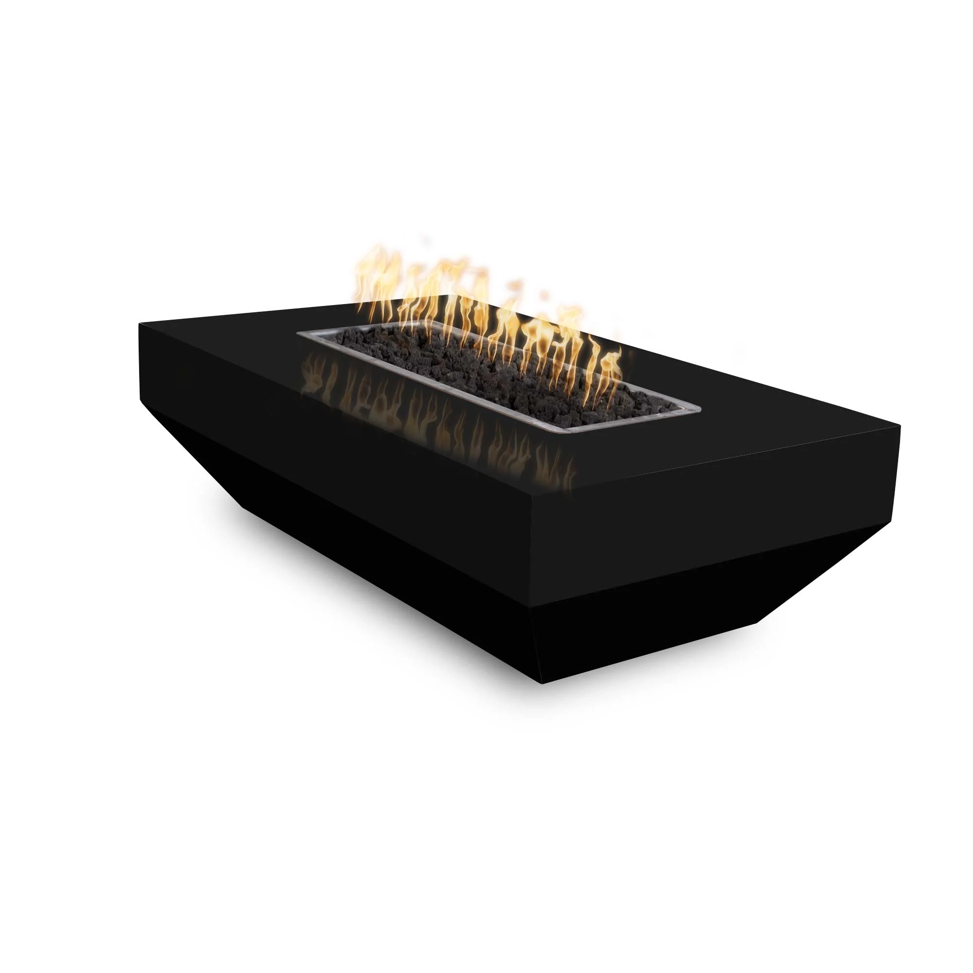 The Outdoor Plus Rectangular Moderno 72" Silver Vein Powder Coated Metal Natural Gas Fire Pit with 12V Electronic Ignition