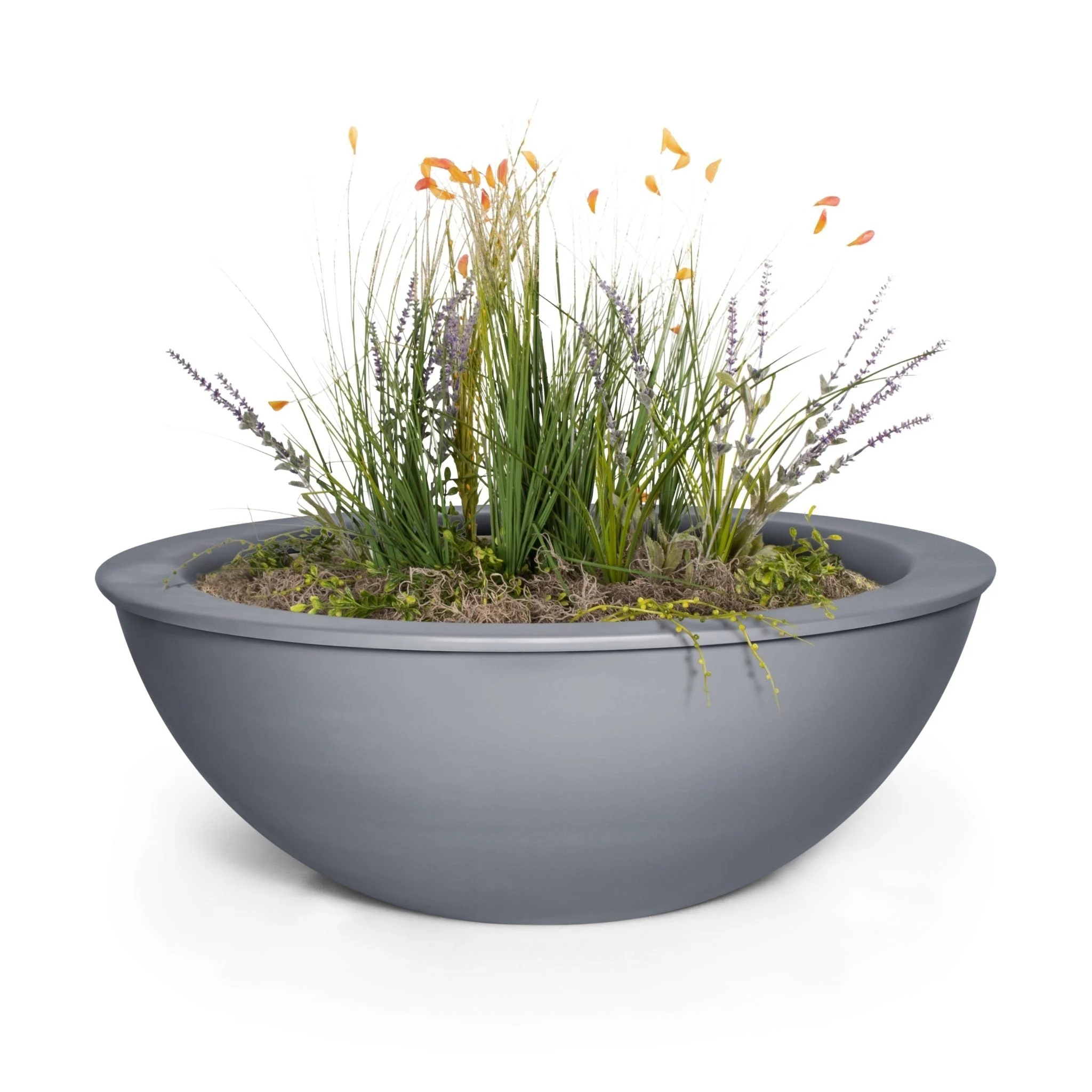 The Outdoor Plus Round Copa 33" Metallic Bronze GFRC Concrete Liquid Propane Fire Pit with 12V Electronic Ignition