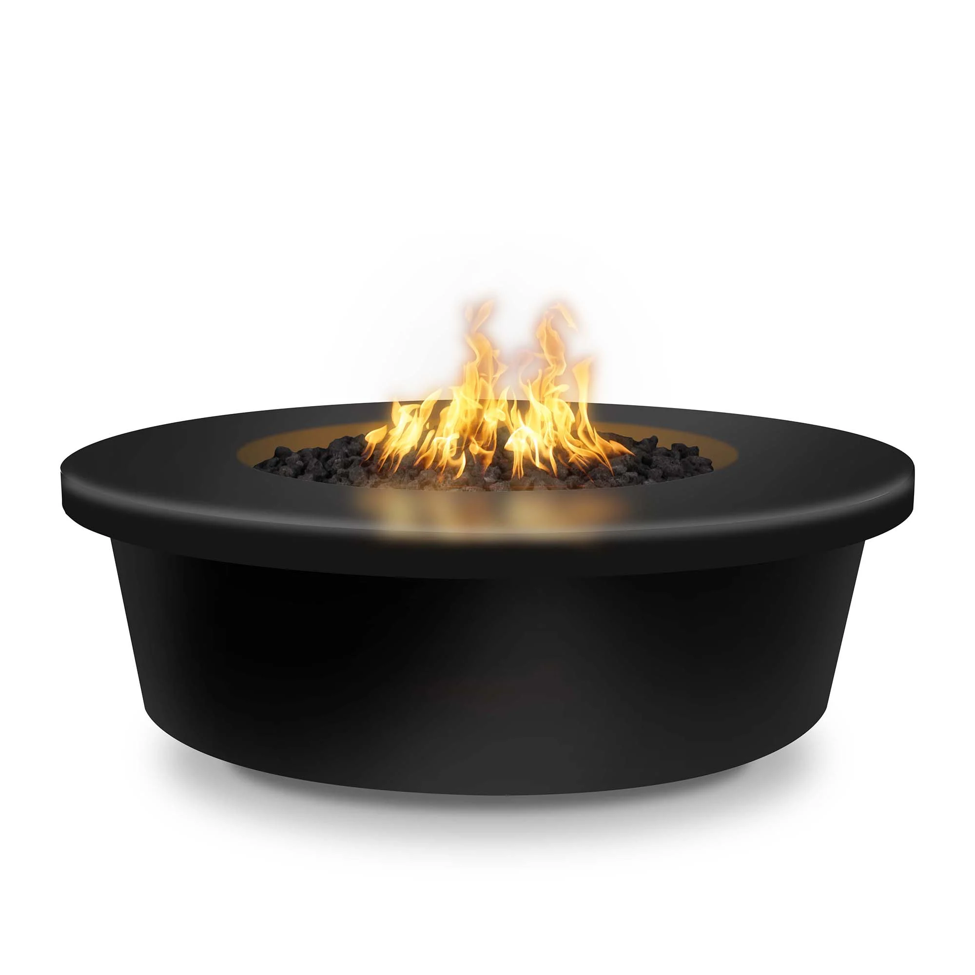 The Outdoor Plus Round Tempe 48" Black Powder Coated Metal Natural Gas Fire Pit with Flame Sense with Spark Ignition
