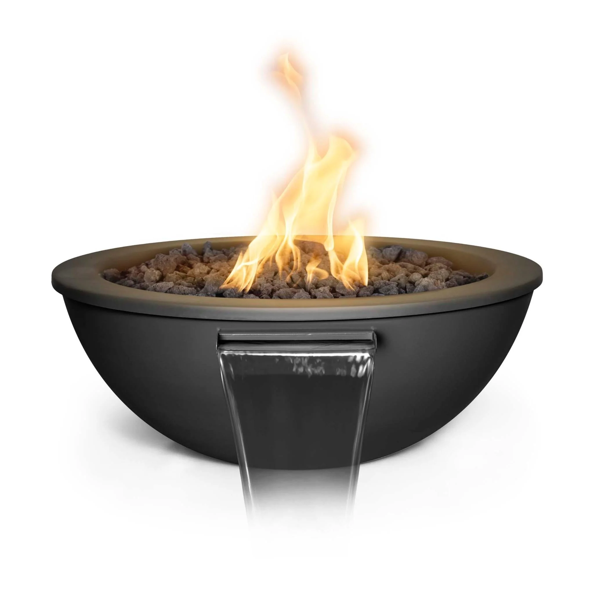 The Outdoor Plus Sedona 36" Copper Vein Powder Coated Metal Liquid Propane Fire and Water Bowl with Match Lit with Flame Sense Ignition