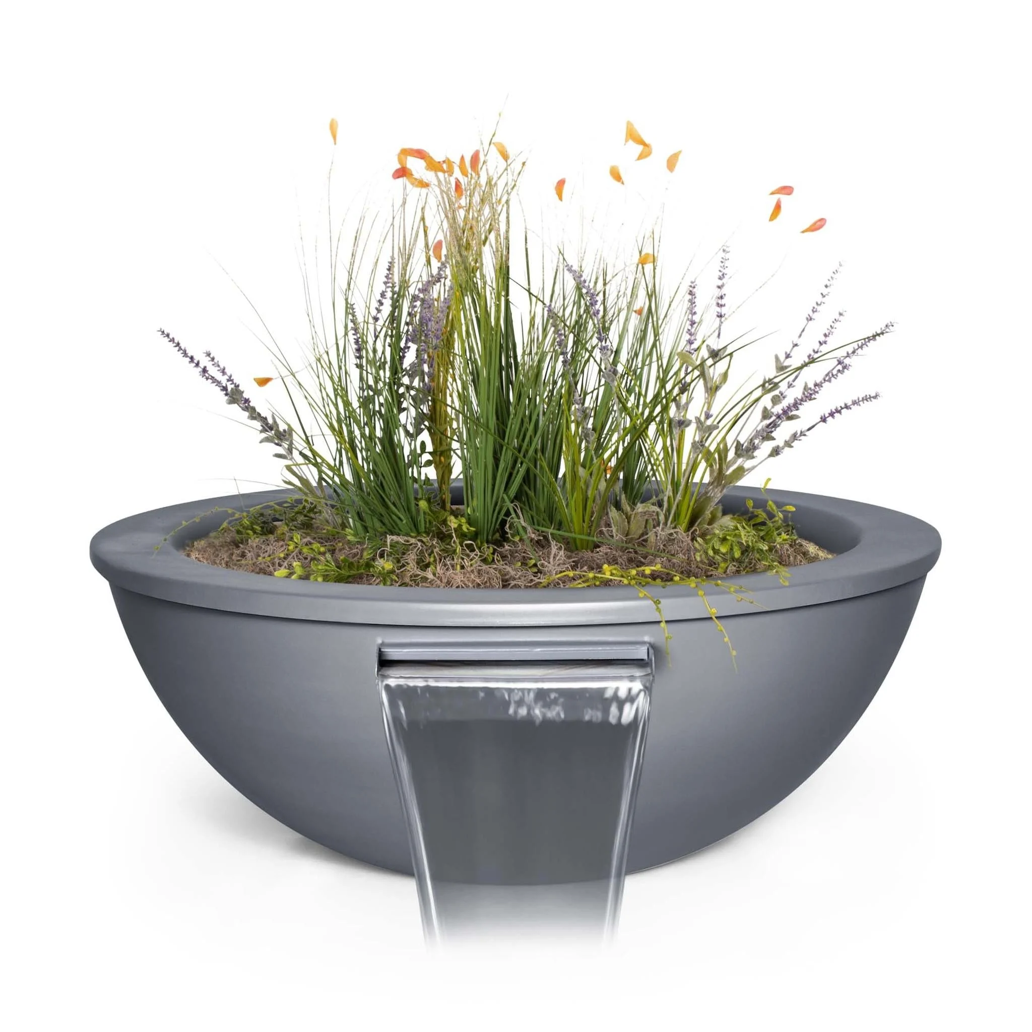 The Outdoor Plus Sedona 36" Silver Vein Powder Coated Metal Planter & Water Bowl