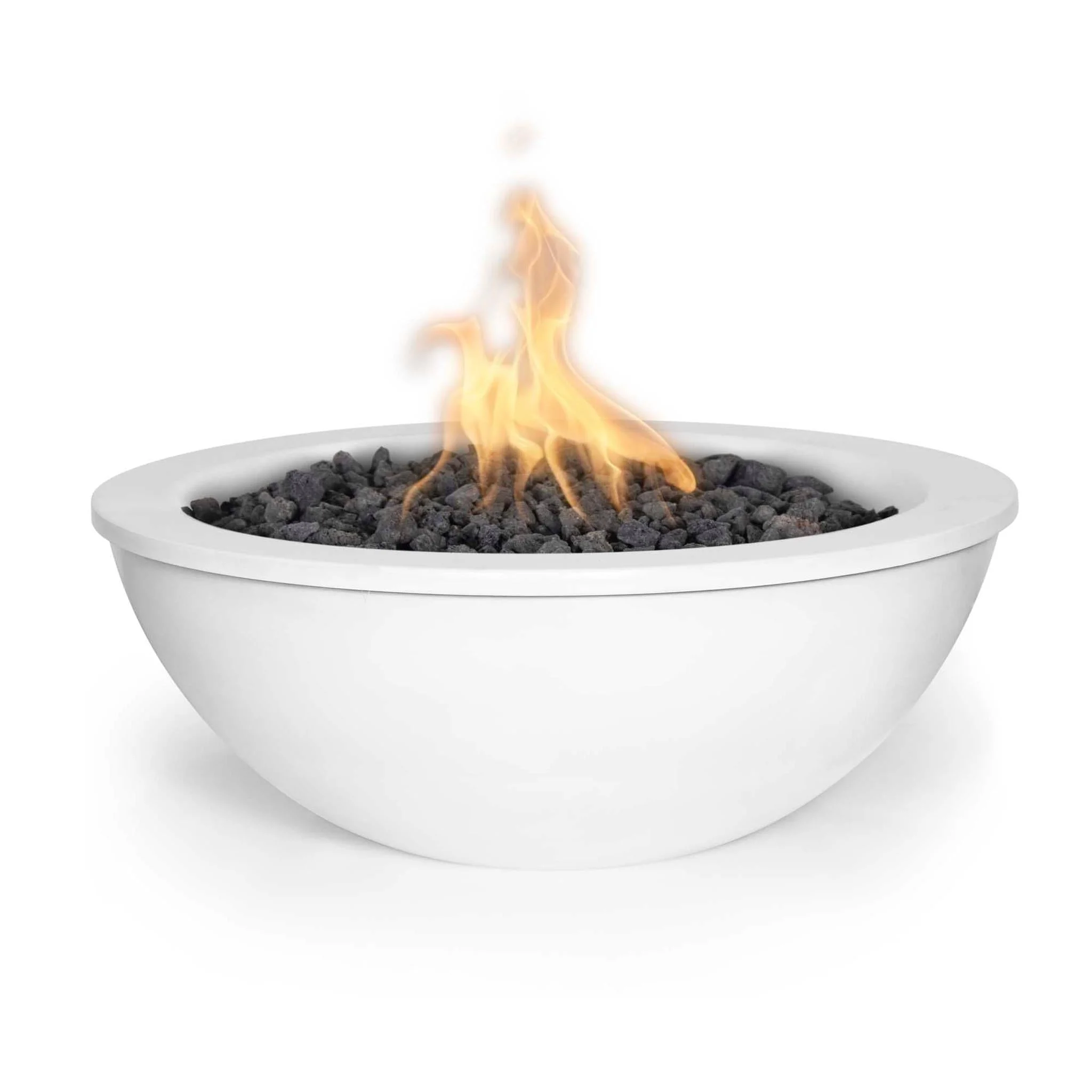 The Outdoor Plus Sedona 36" White Powder Coated Metal Liquid Propane Fire Bowl with Match Lit Ignition