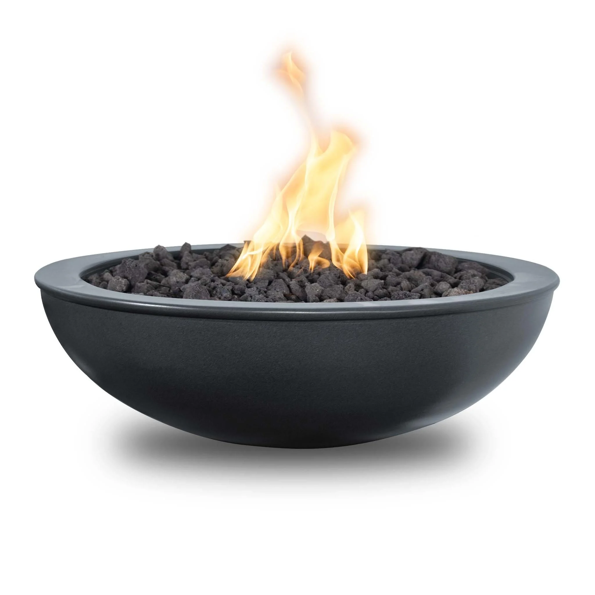 The Outdoor Plus Sedona 48" Black Powder Coated Metal Liquid Propane Fire Bowl with 12V Electronic Ignition
