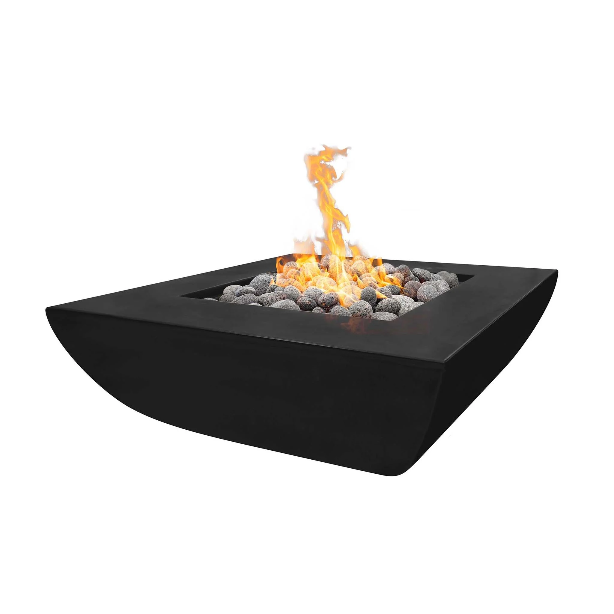 The Outdoor Plus Square Avalon 42" Vanilla GFRC Concrete Natural Gas Fire Pit with Match Lit with Flame Sense Ignition