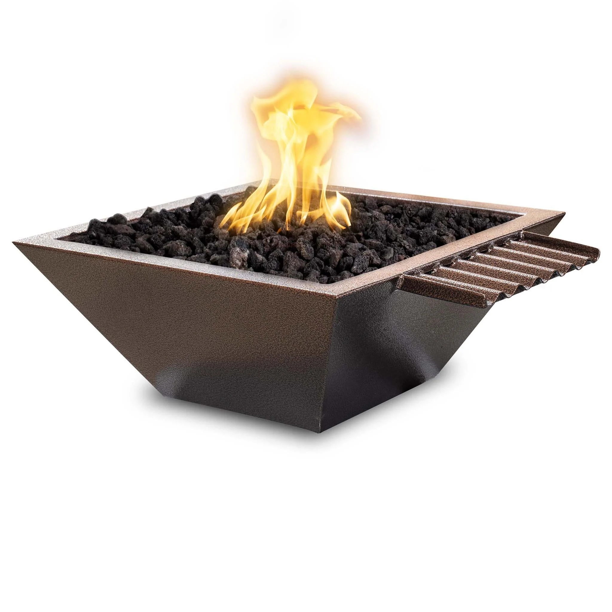 The Outdoor Plus Square Maya 30" Gray Powder Coated Metal Natural Gas Fire & Water Bowl with Wave Scupper & 12V Electronic Ignition