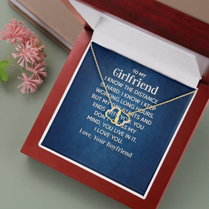 To My Girlfriend – Solid Gold with Diamonds Necklace, Necklace Gift