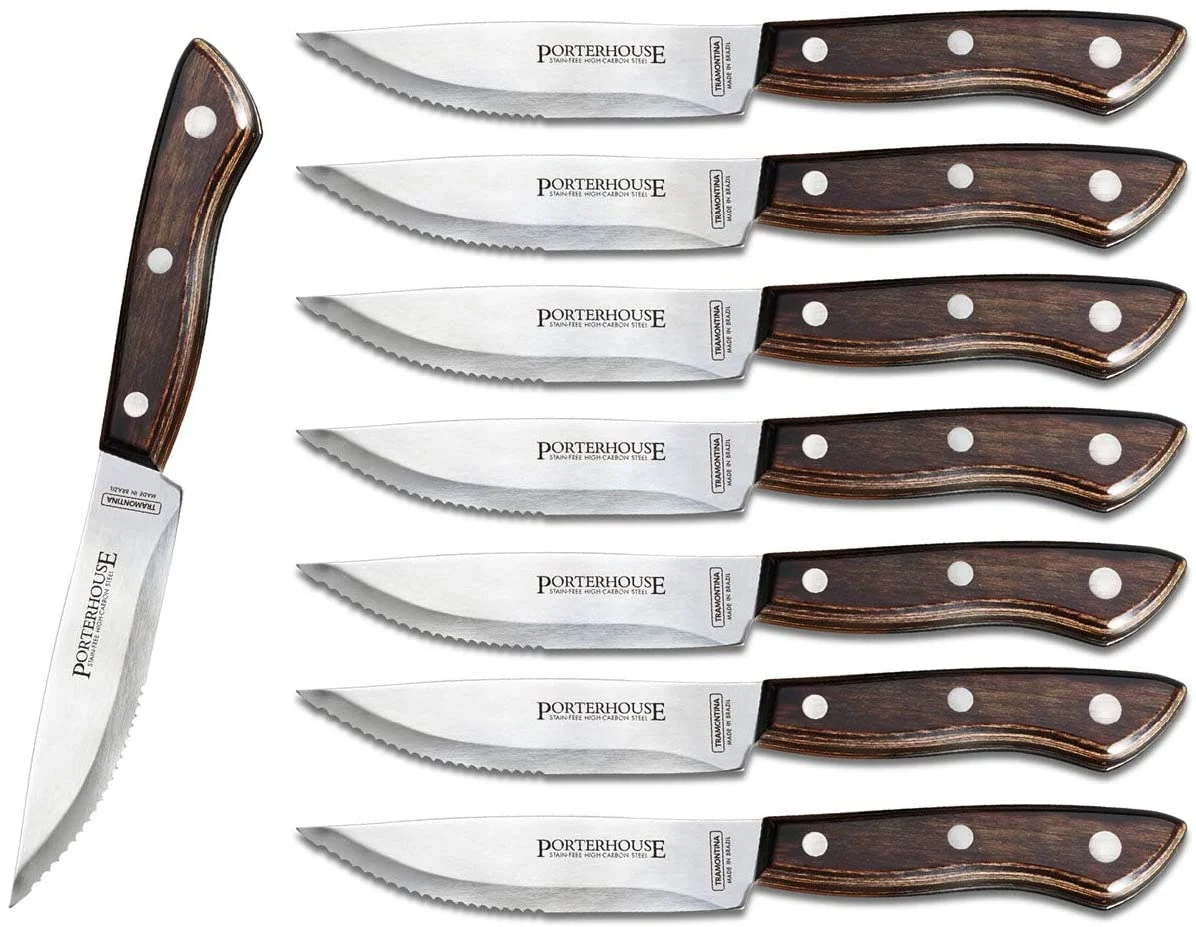 Tramontina Steak Knife Set Stainless Steel 8-Piece Dark Walnut, 80000/545DS