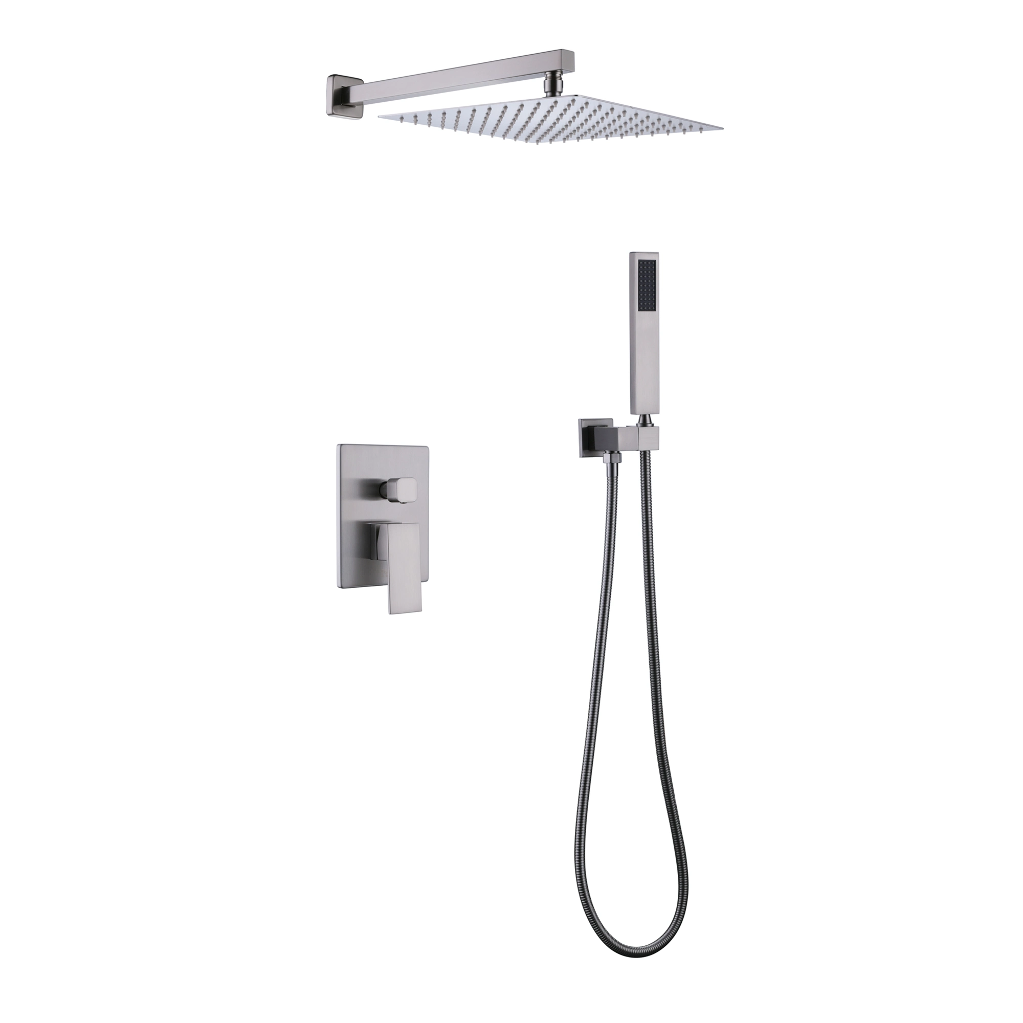 Trustmade Wall Mounted Square Rainfall Pressure-Balanced Complteted Shower System with Rough-in Valve, 10 inches – 2W02 (Brushed Nickel)