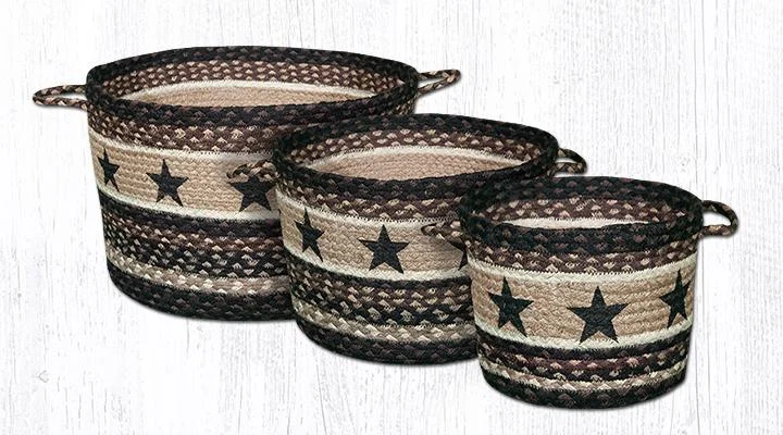 Earth Rugs UBP-313 Black Stars Printed Utility Basket 9``x7``