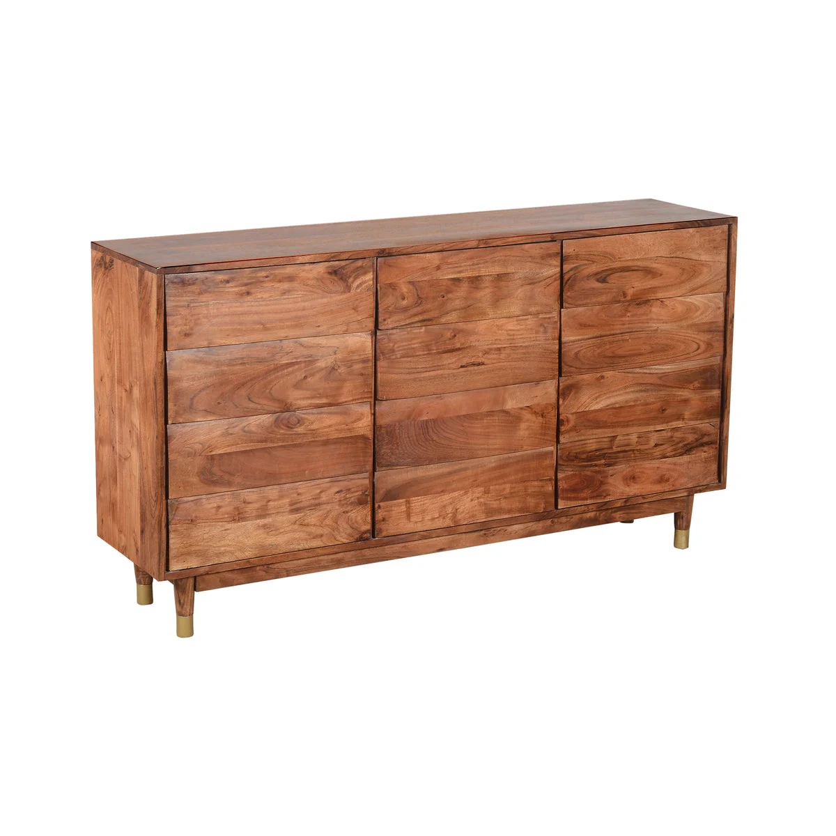 The Urban Port Handcrafted Wooden Sideboard with Shutter Design Door Storage, Rustic Brown