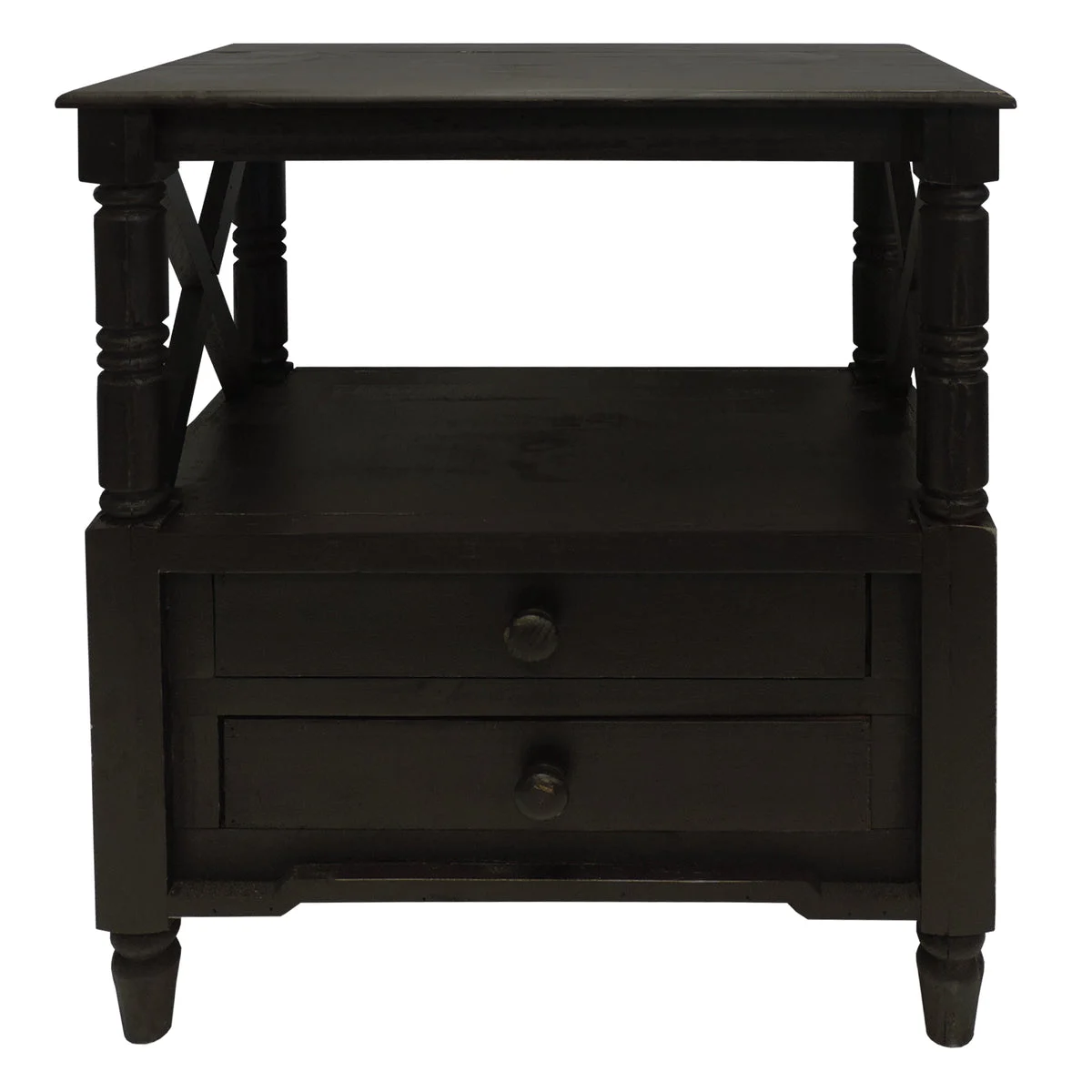 The Urban Port 2 Drawer Wooden Side Accent Table with Spindle Design Legs, Cherry Brown