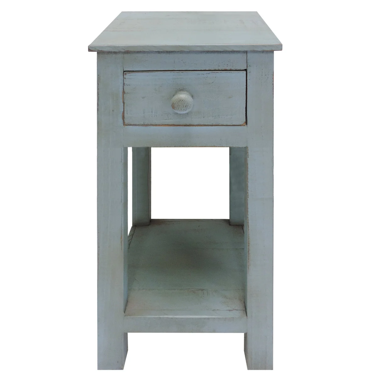 The Urban Port Rough Sawn Textured Wooden Side Accent Table With Drawer, Blue