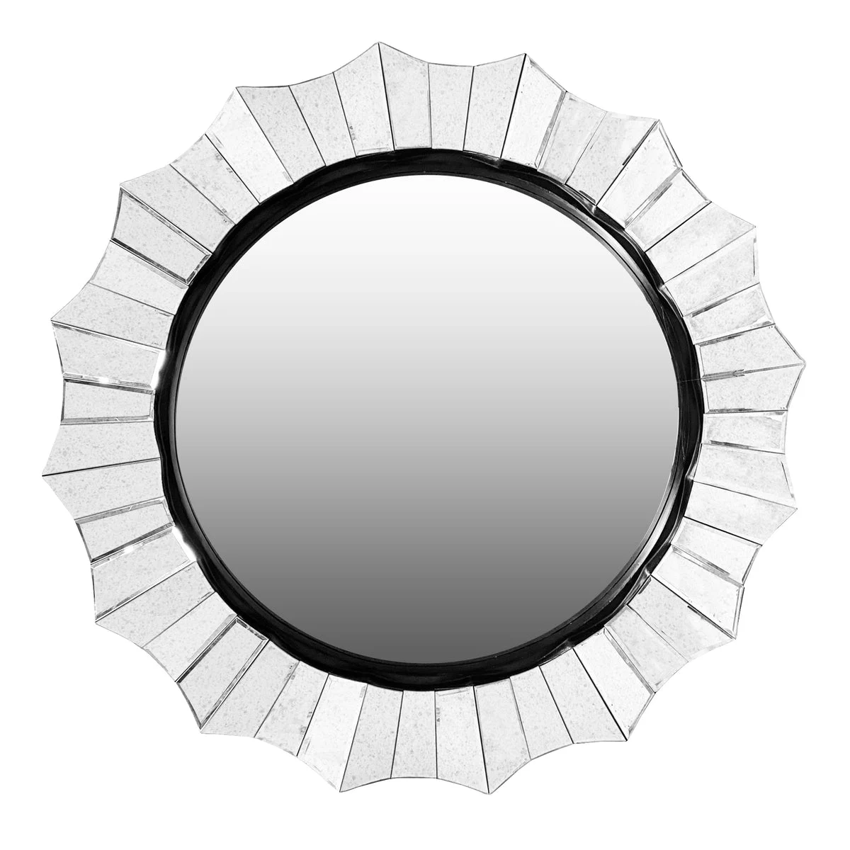 The Urban Port Round Accent Wall Mirror with Scalloped Design and Beveled Edges, Silver