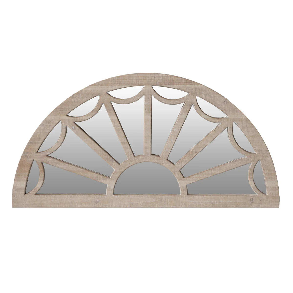 The Urban Port Window Pane Design Half Crescent Moon Shaped Wooden Wall Mirror, Brown