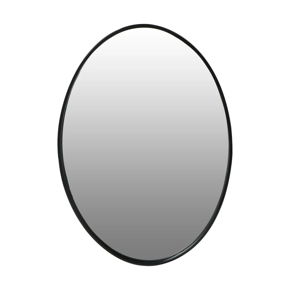 The Urban Port Oval Metal Wall Mirror with Framed Edges and Wooden Backing, Black