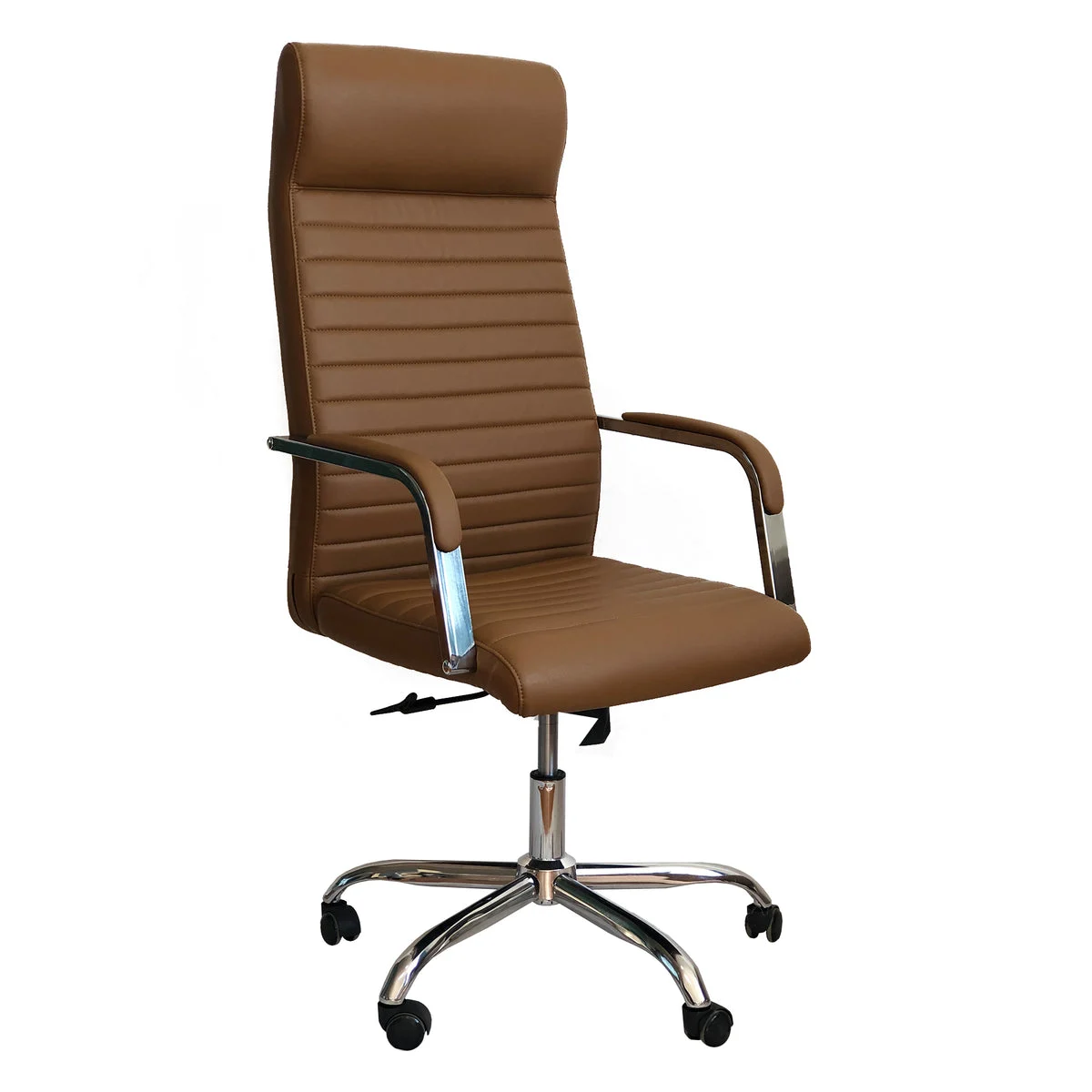 The Urban Port Adjustable Horizontal Ribbed Ergonomic Leatherette Office Chair with Casters, Brown and Chrome