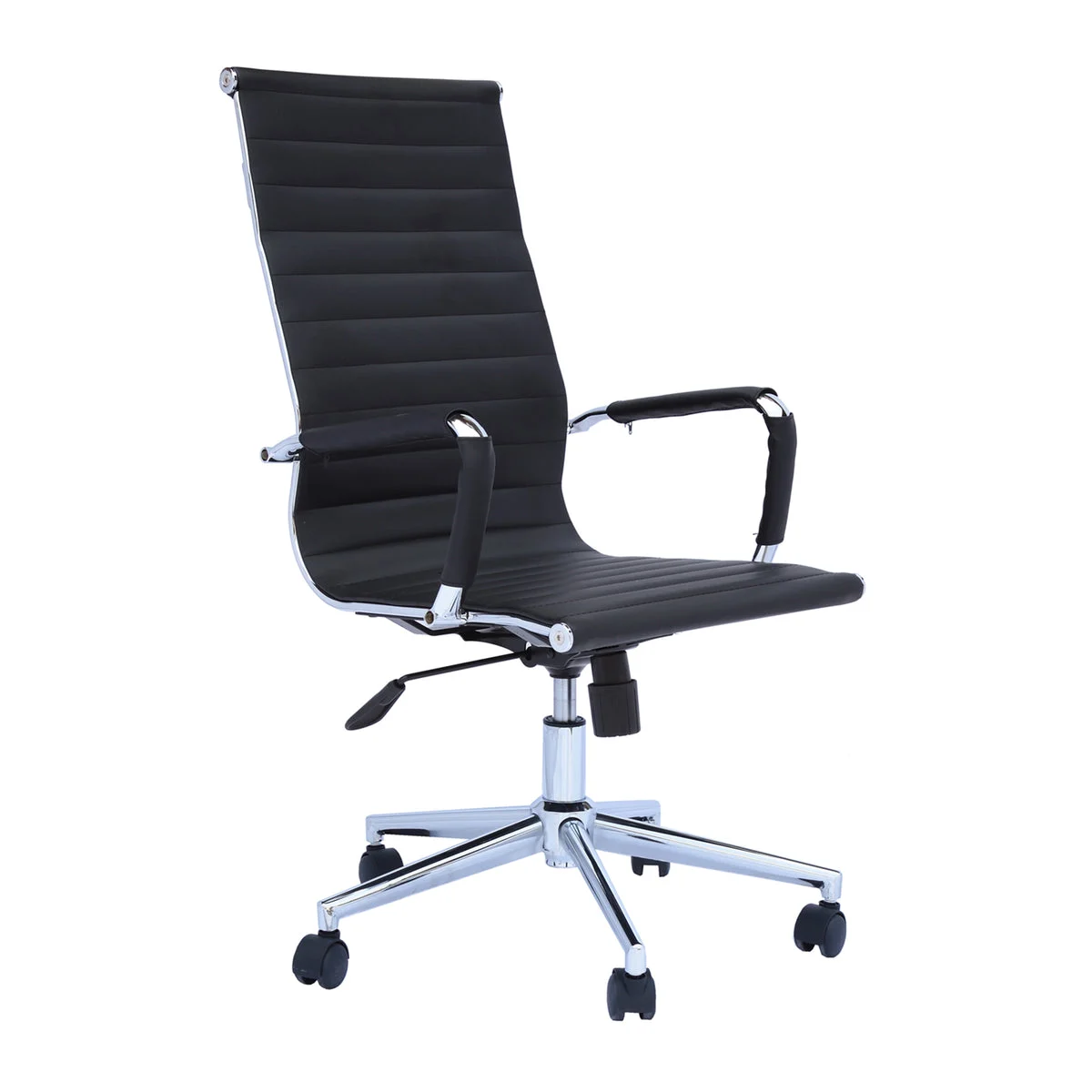 The Urban Port Adjustable Horizontal Ribbed Ergonomic Leatherette Office Chair with Casters, Black and Chrome