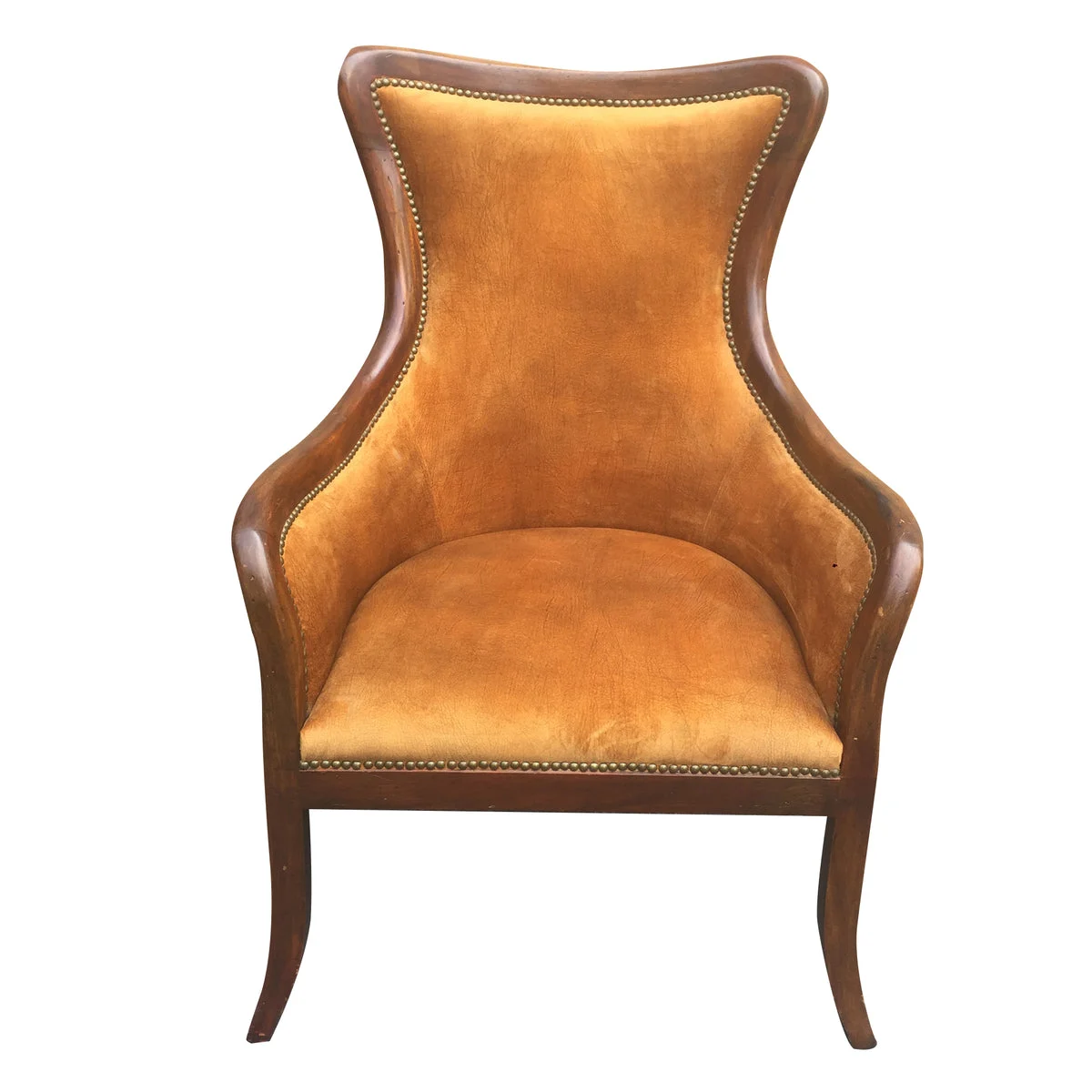 The Urban Port Curved Back Fabric Arm Upholstered Wooden Side Sofa Chair, Brown