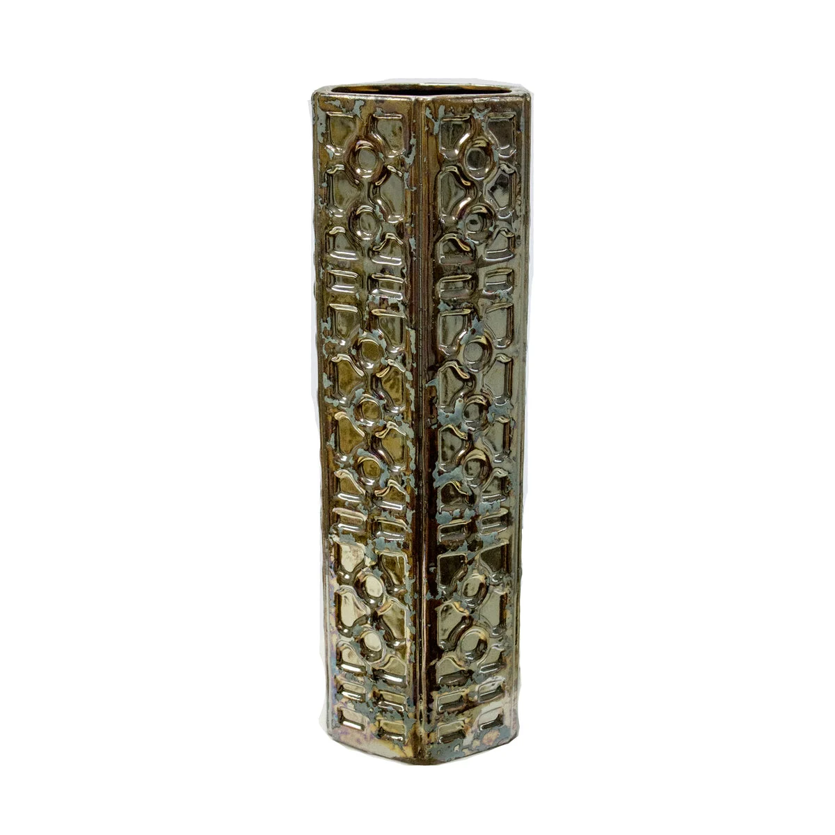 Sagebrook Home Hexagonal Vase, Antique Silver
