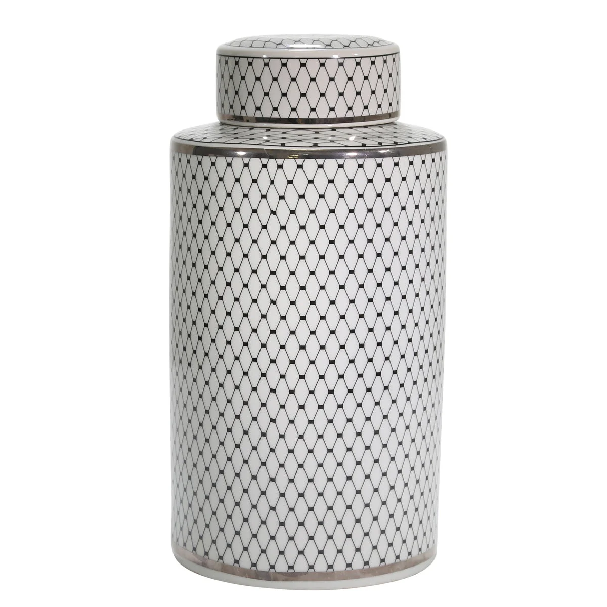 Sagebrook Home White/Black Jar W/ Silver Trim18``