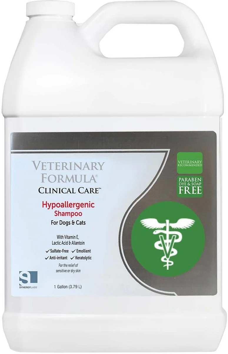 Veterinary Formula Clinical Care Hypoallergenic Shampoo for Dogs and Cats – No Harsh Ingredients – Pet Shampoo for Allergies and Sensitive Skin, Promotes Healthy Skin and Coat (1-gal bottle)