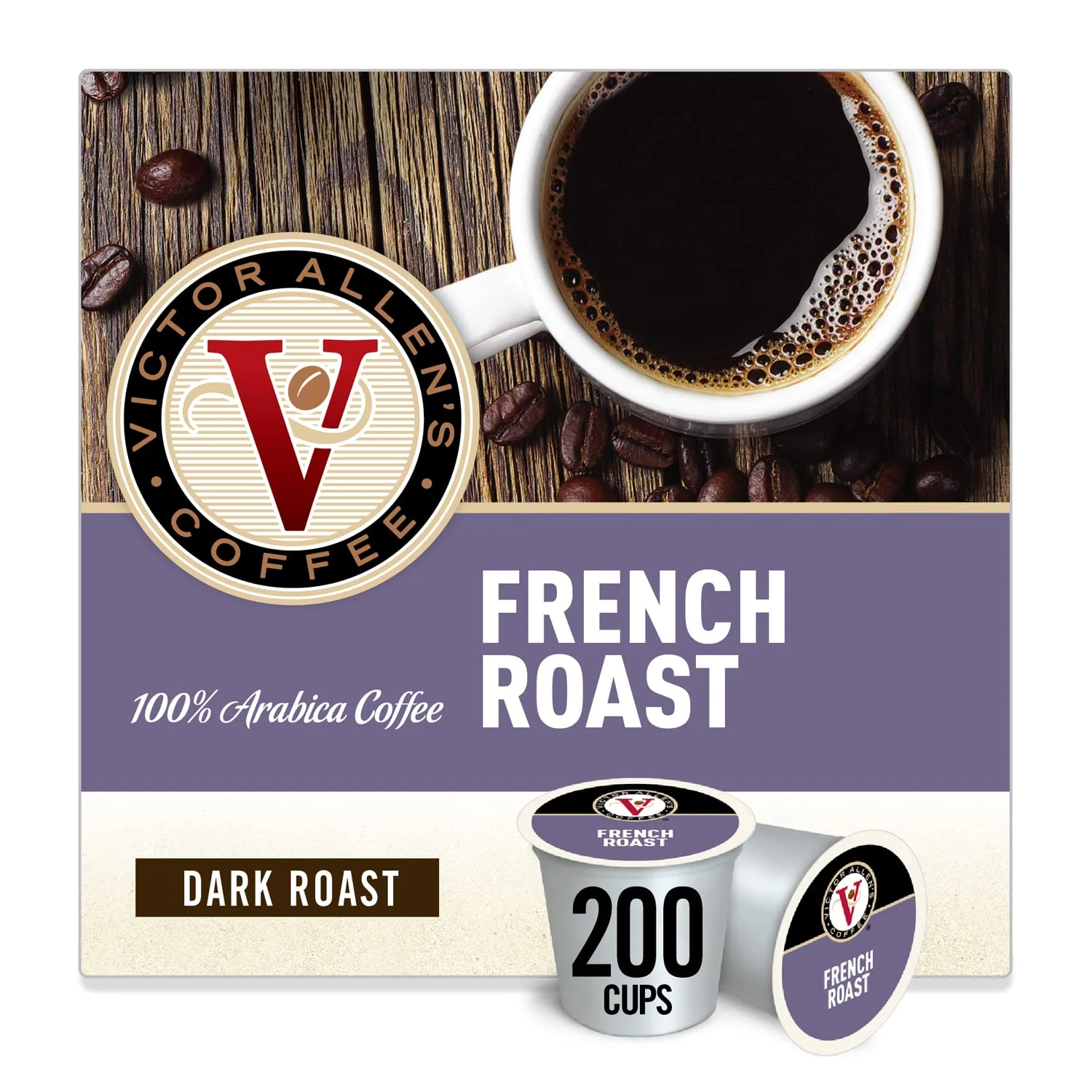 Victor Allen’s Coffee French Roast, Dark Roast, 200 Count, Single Serve Coffee Pods for Keurig K-Cup Brewers