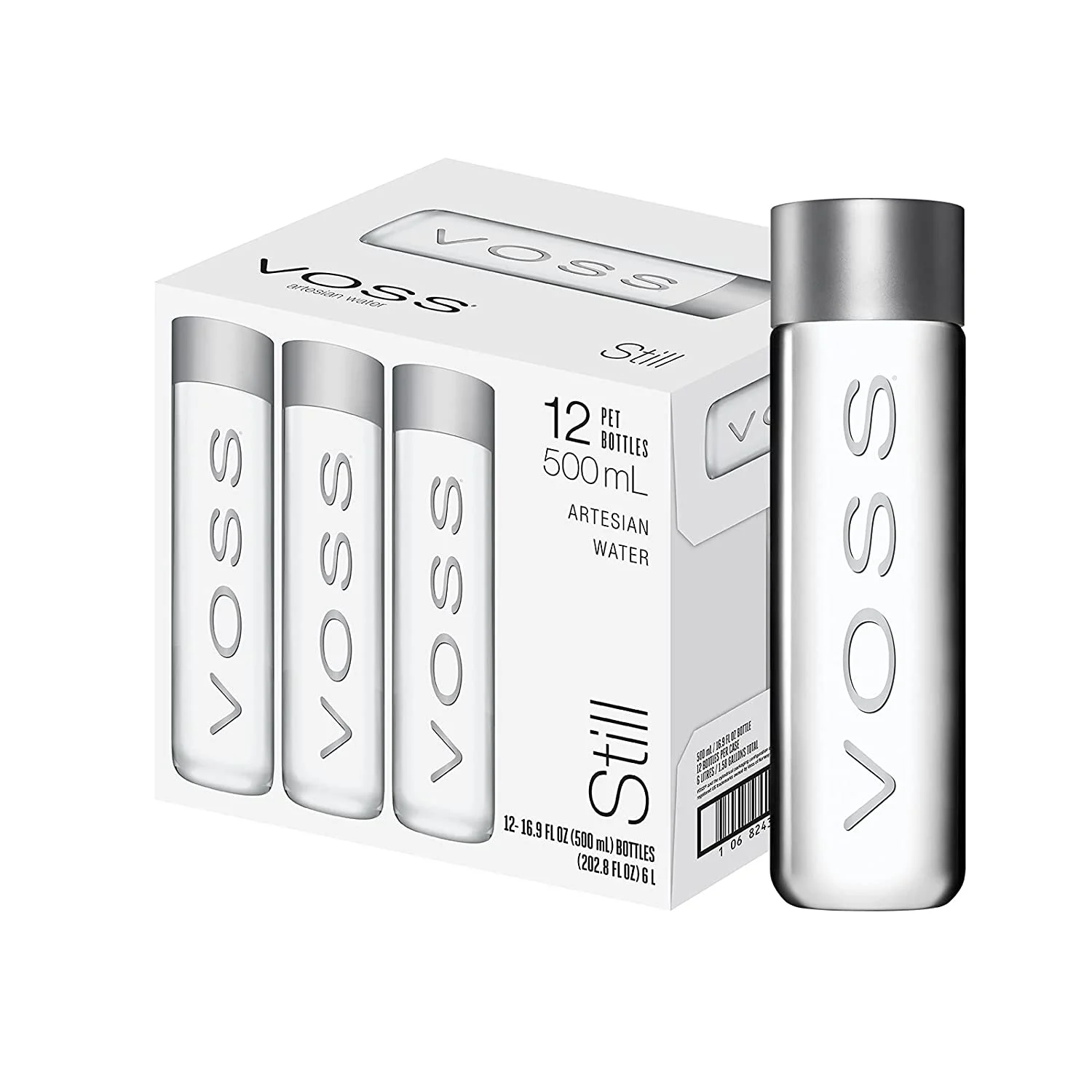 Voss Still Premium Naturally Pure Water Pet Plastic Bottles, 16.91 Fl Oz, Pack of 12