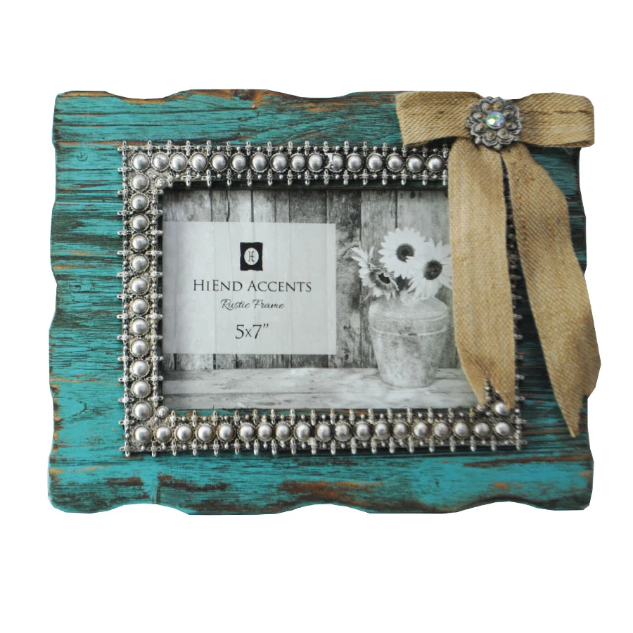 HiEnd Accents Turquoise Frame with Burlap Bow