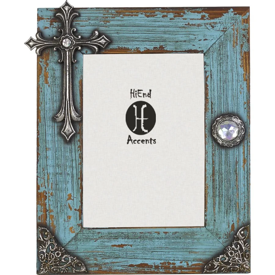 HiEnd Accents Turquoise Distressed Frame with Cross