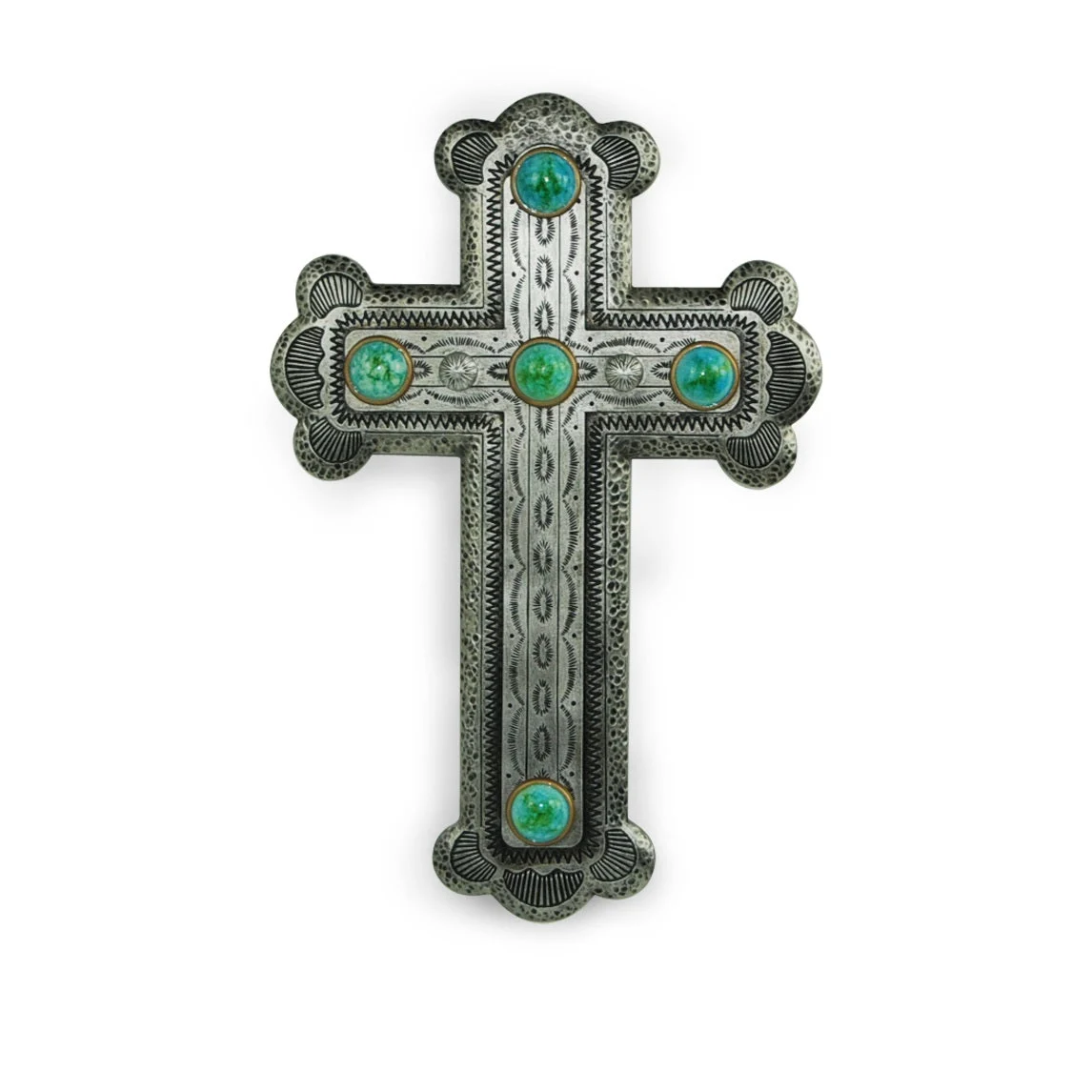 HiEnd Accents Silver Resin Cross with Turquoise Stones