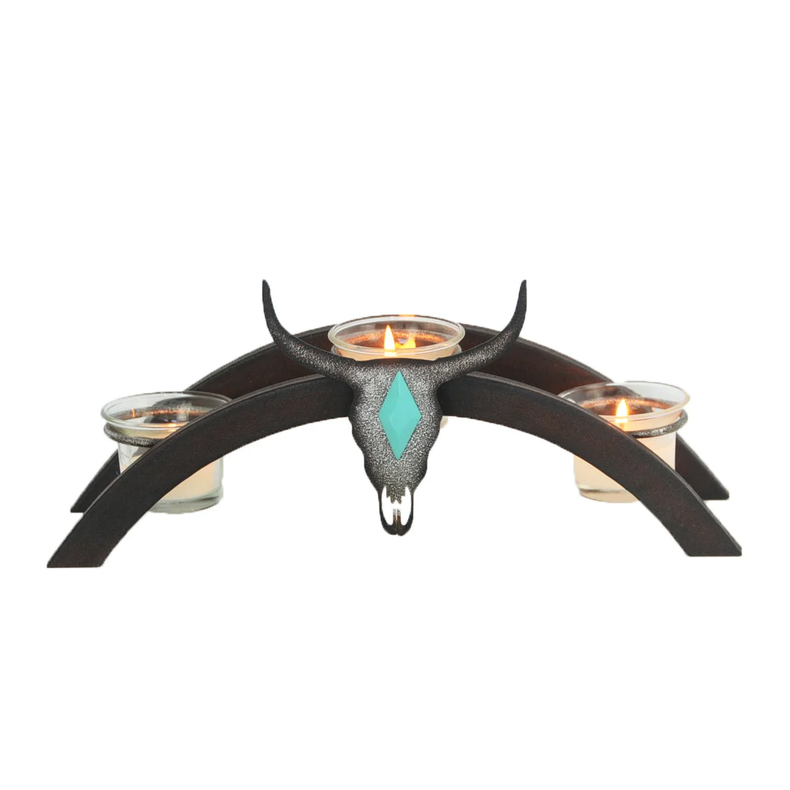 HiEnd Accents Steer Skull Arched Metal Candle Holder with 3 Glass Votive Holders