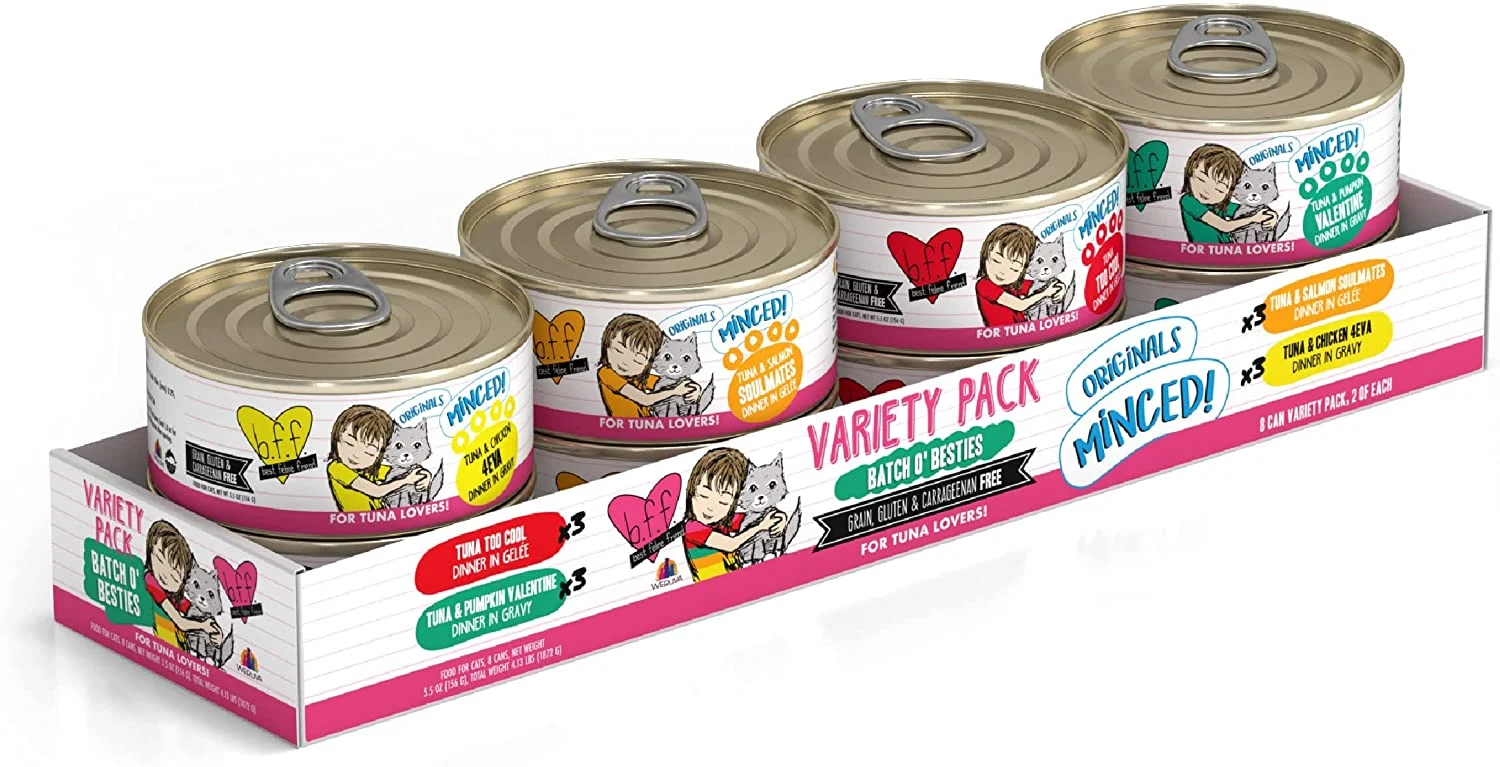 Weruva Best Feline Friend (B.F.F.), Batch ‘O Besties Variety Pack, Wet Cat Food by Weruva, 5.5oz Can (Pack of 8)