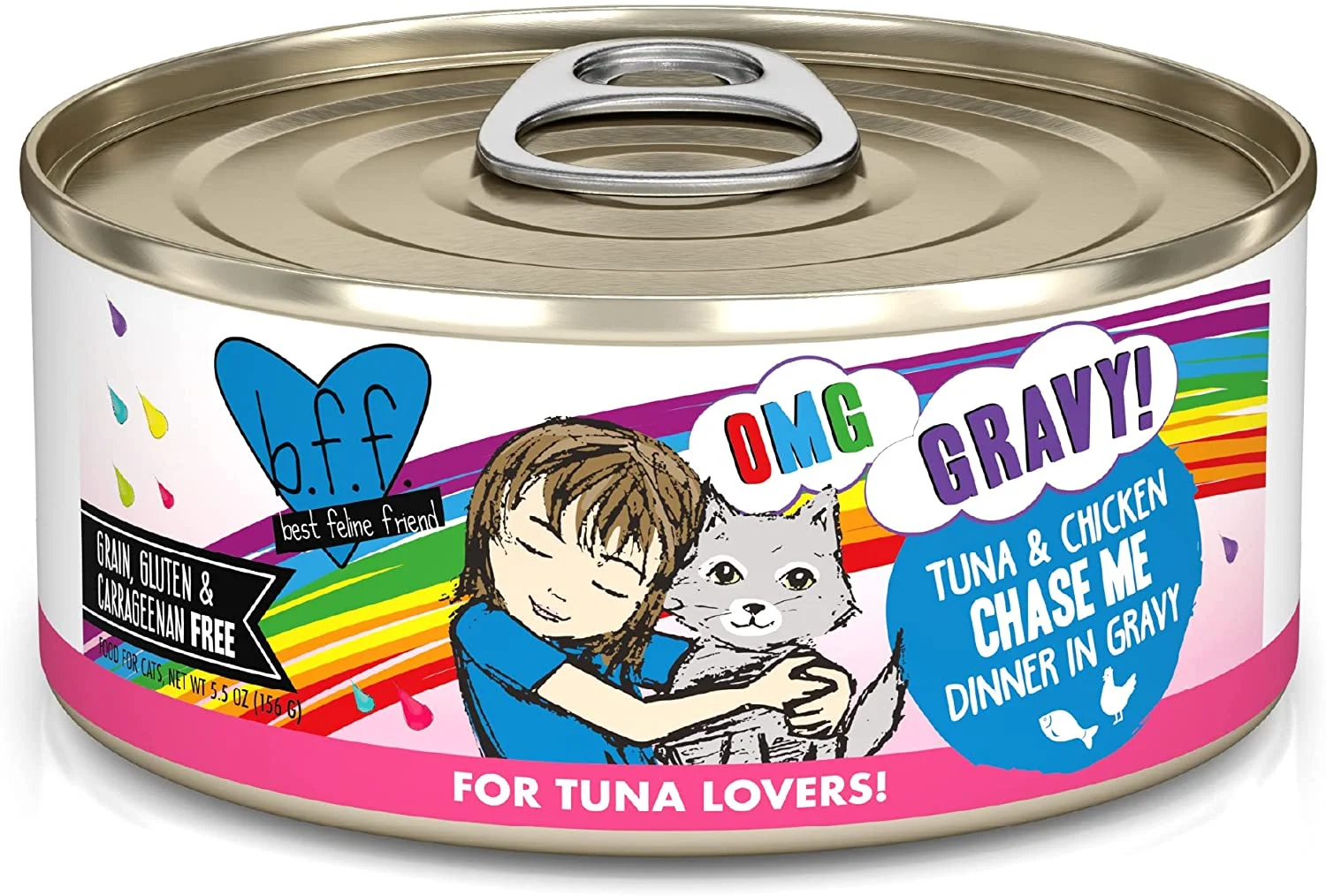 Weruva Wet Cat Food B.F.F. OMG – Best Feline Friend Oh My Gravy!, Tuna & Chicken Chase Me with Tuna & Chicken, 5.5oz Can (Pack of 8)