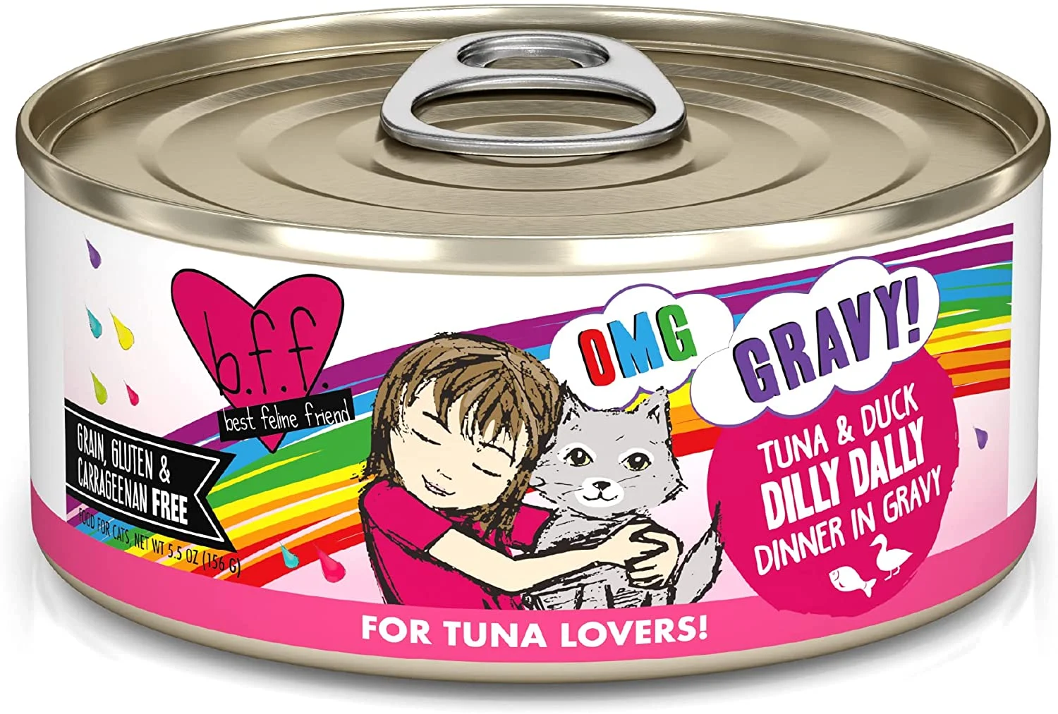 Weruva Wet Cat Food B.F.F. OMG – Best Feline Friend Oh My Gravy!, Tuna & Duck Dilly Dally with Tuna & Duck, 5.5oz Can (Pack of 8)