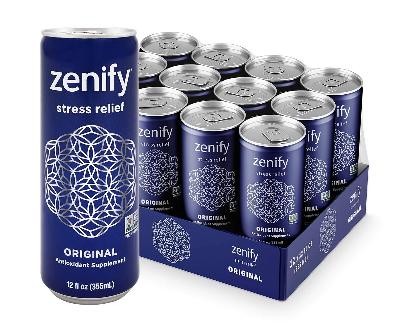 Zenify Zero Sugar All Natural Sparkling Calming Stress Relief Beverage, Original (Pack of 12)