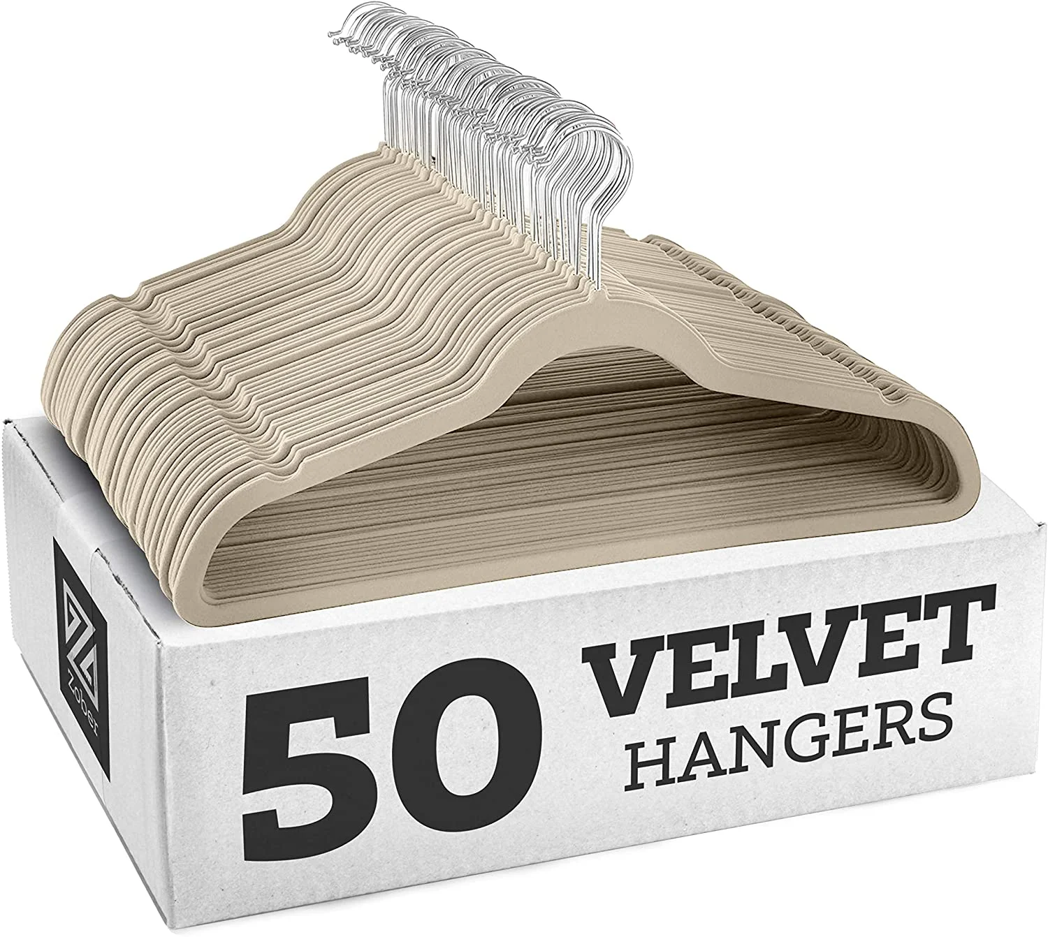 Zober Non-Slip Velvet Hangers – Suit Hangers (50-pack), Ivory