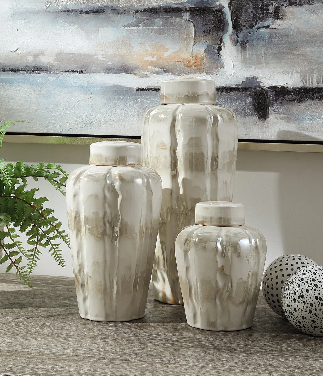 IMAX Worldwide Home Blaise Lidded Decorative Ceramic Jars - Set of 3