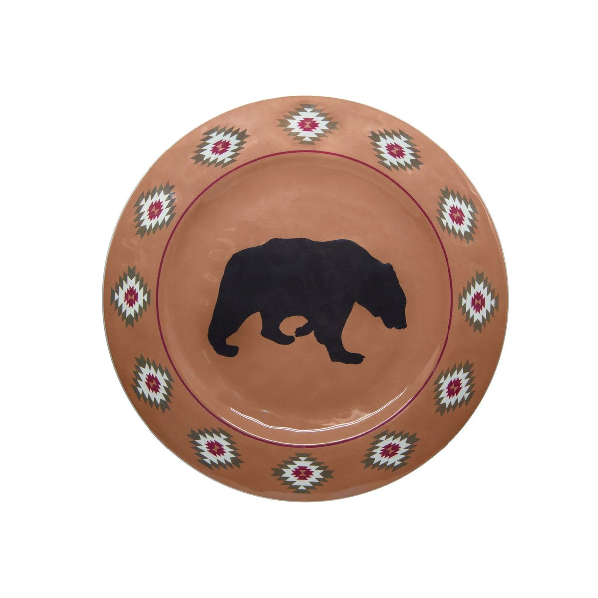 HiEnd Accents Aztec Bear Melamine Dinner Plate, 4 pc
