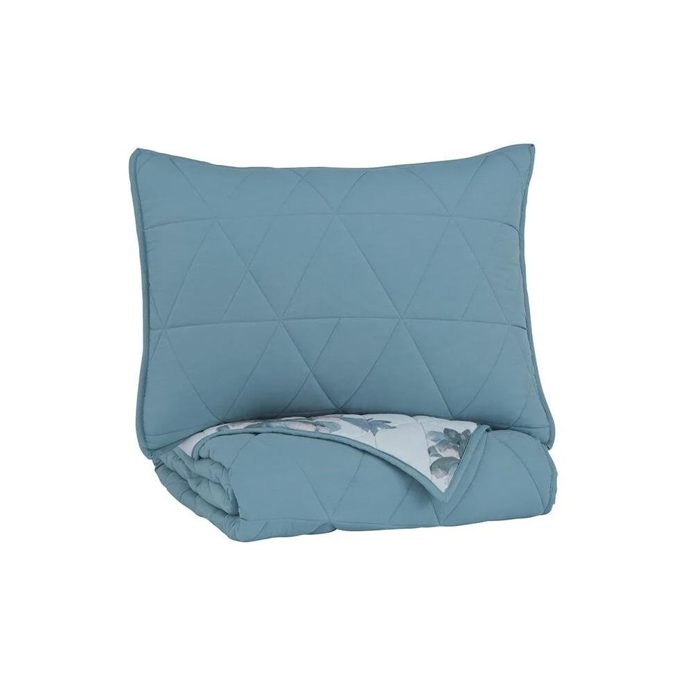 Benzara Geometrically stitched Twin Size Fabric Comforter set with 1 Sham, Blue