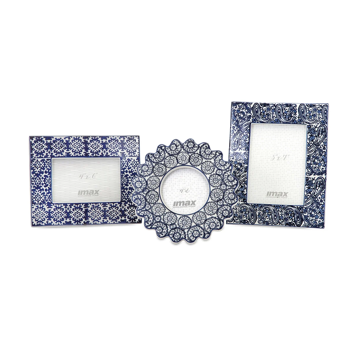 IMAX Worldwide Home Lucenda Blue and White Ceramic Frames - Set of 3