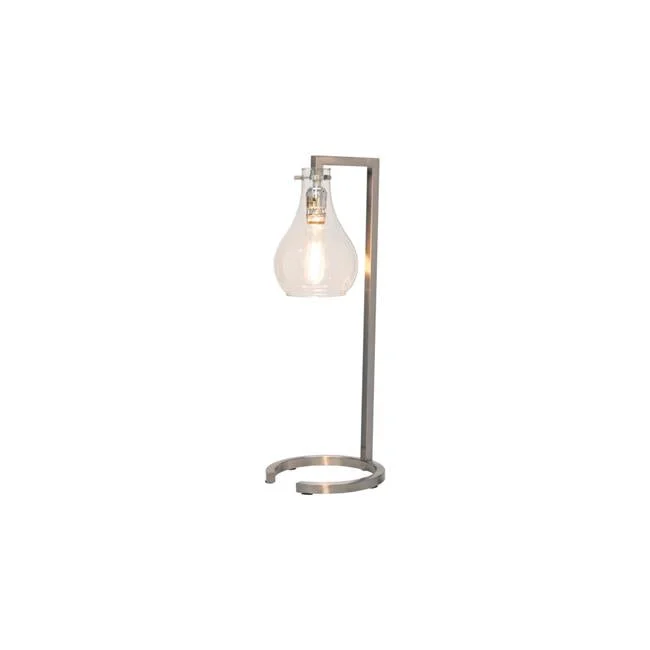 Benzara 18 Inches Metal Frame Table Lamp with Glass Shade, Silver