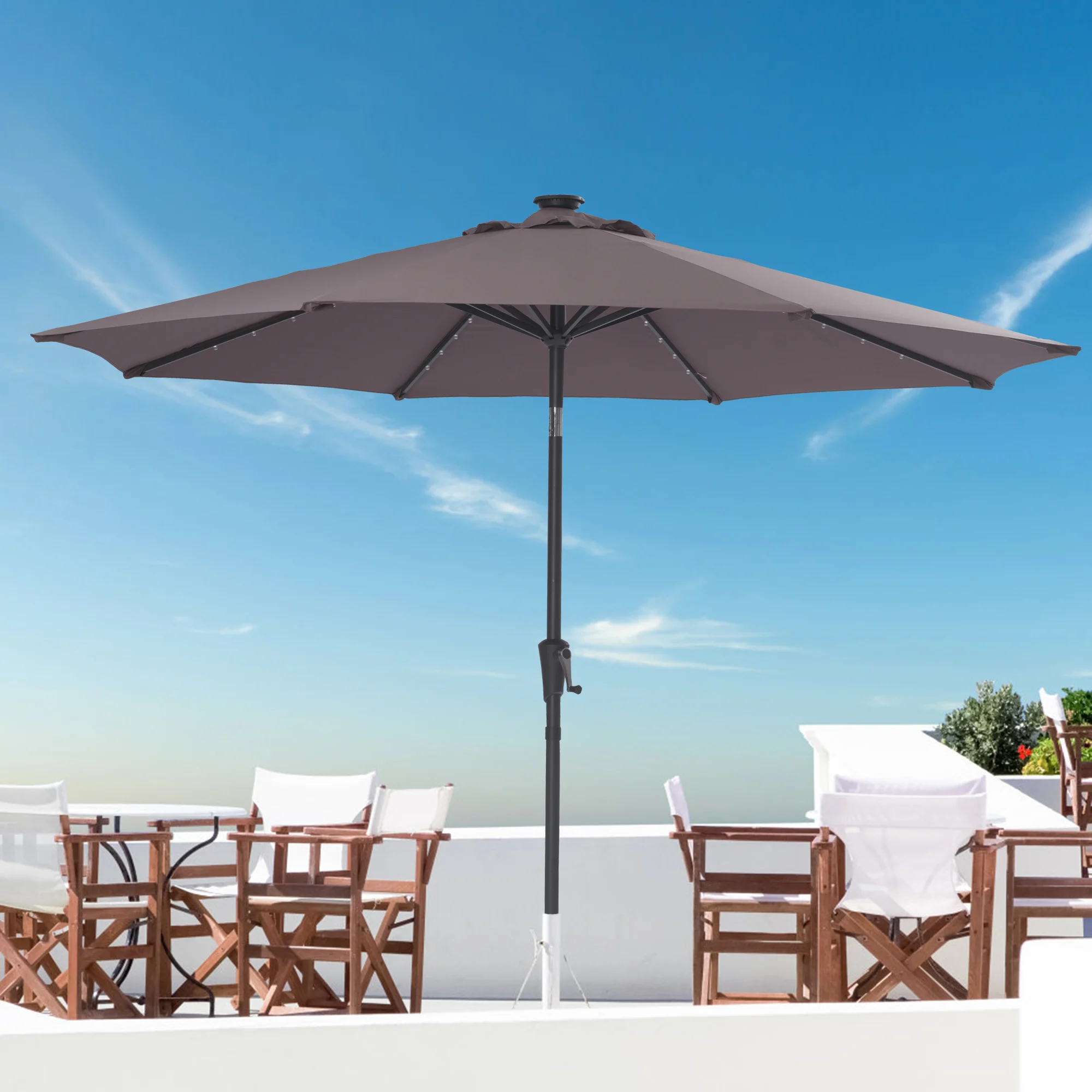 9Ft Patio Umbrella Outdoor Solar Powered LED Lighted Umbrella With Tilt And Crank For Garden,Deck,Backyard,Pool