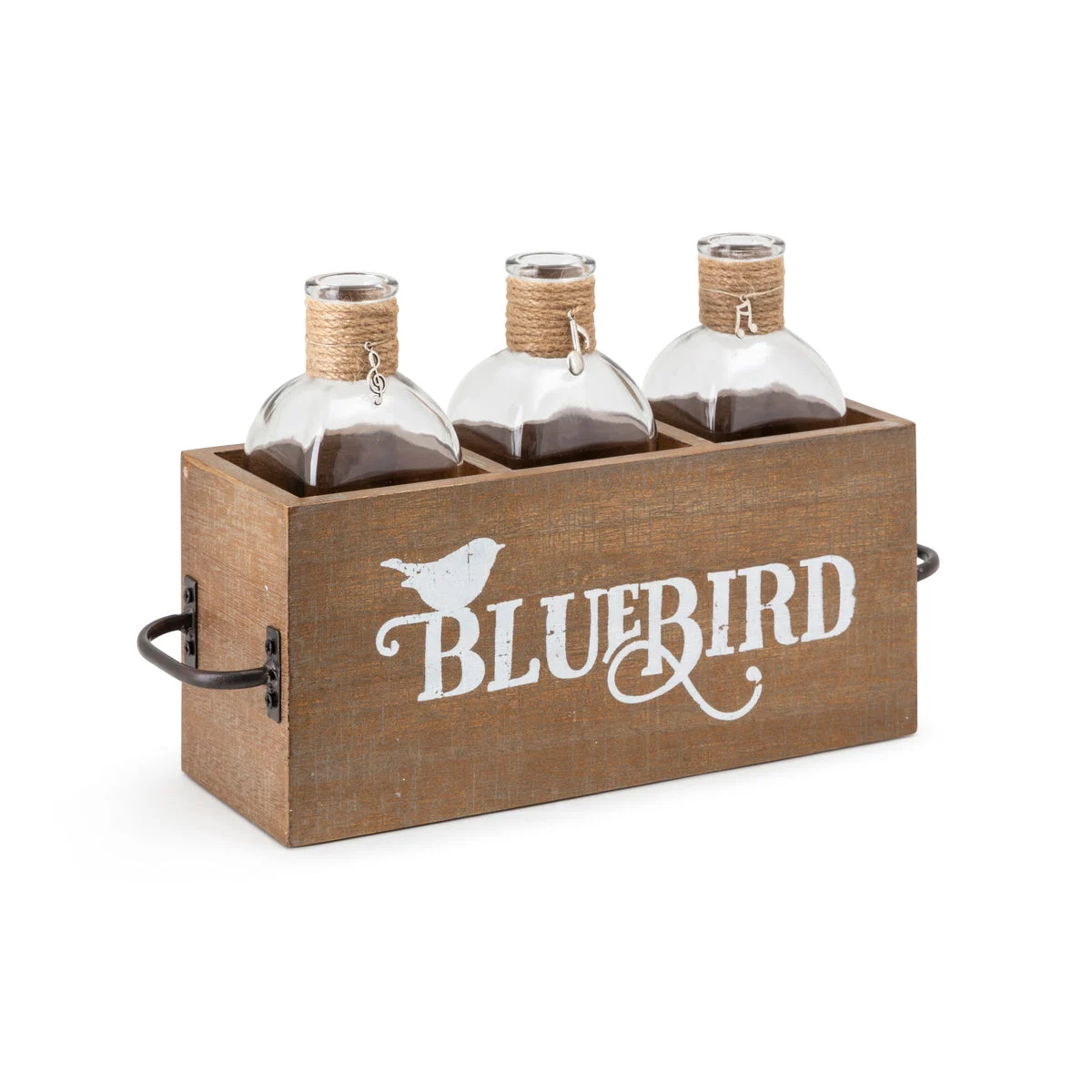 IMAX Worldwide Home TY Bluebird Three Bottles in Wood Caddy