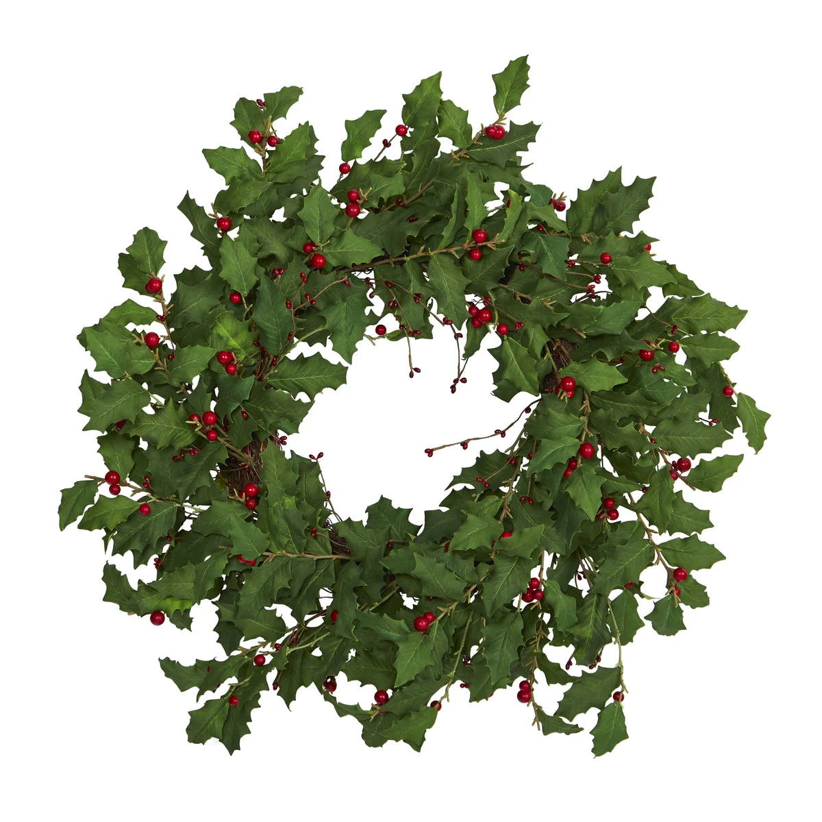 Nearly Natural 28`` Holly Berry Artificial Wreath