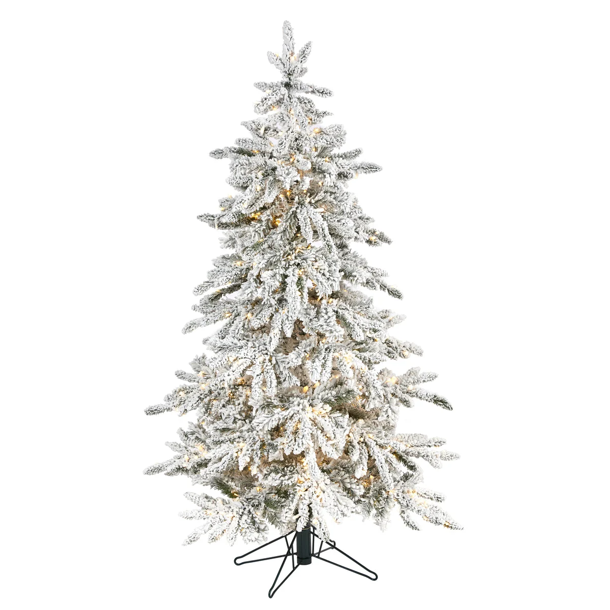 Nearly Natural 5` Flocked Grand Northern Rocky Fir Artificial Christmas Tree with 650 Warm Micro (Multifunction with Remote Control) LED Lights, Instant Connect Technology and 386 Bendable Branches